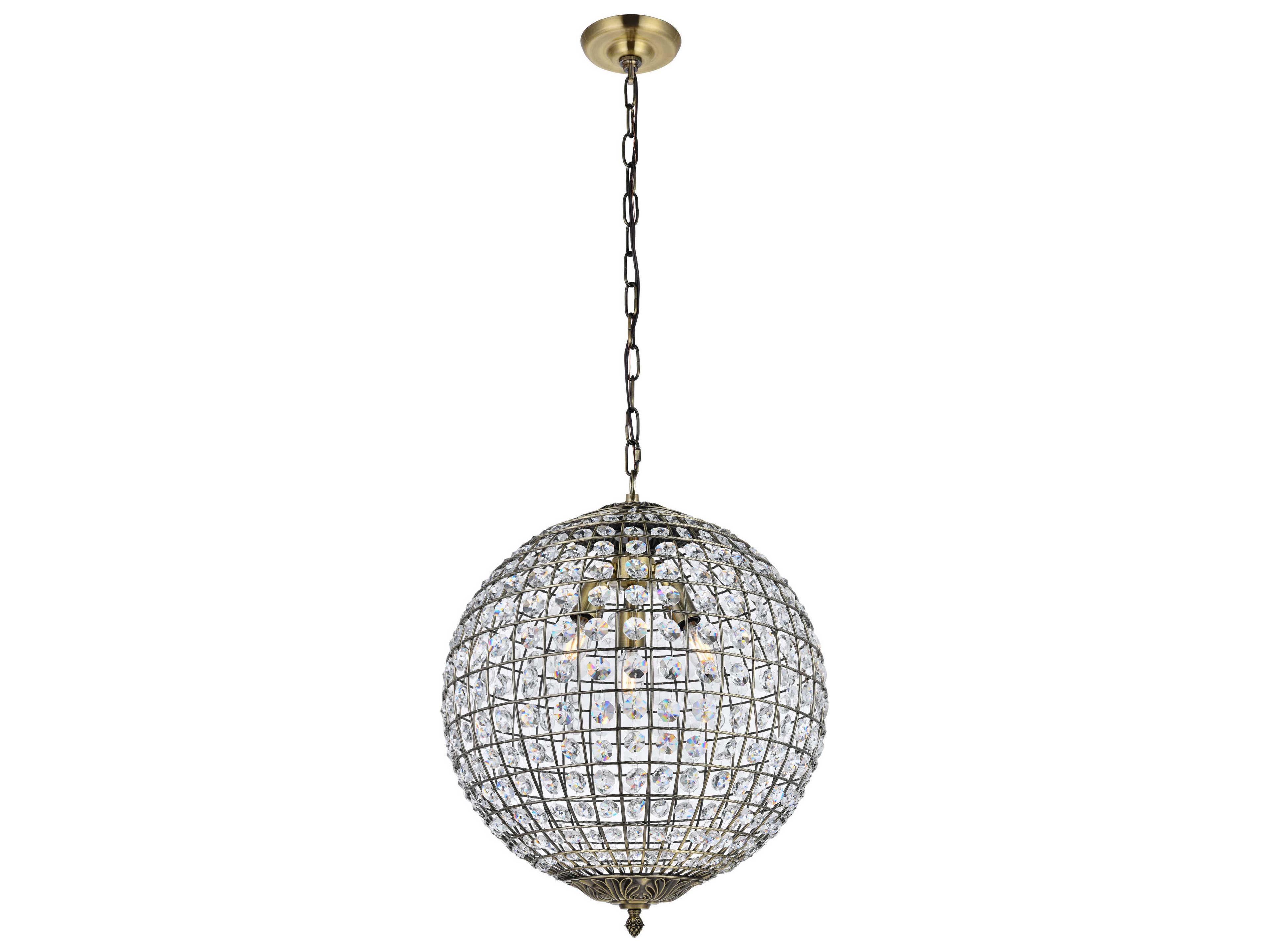 Elegant Lighting Earlene 3-Light Antique Bronze Crystal Globe Pendant