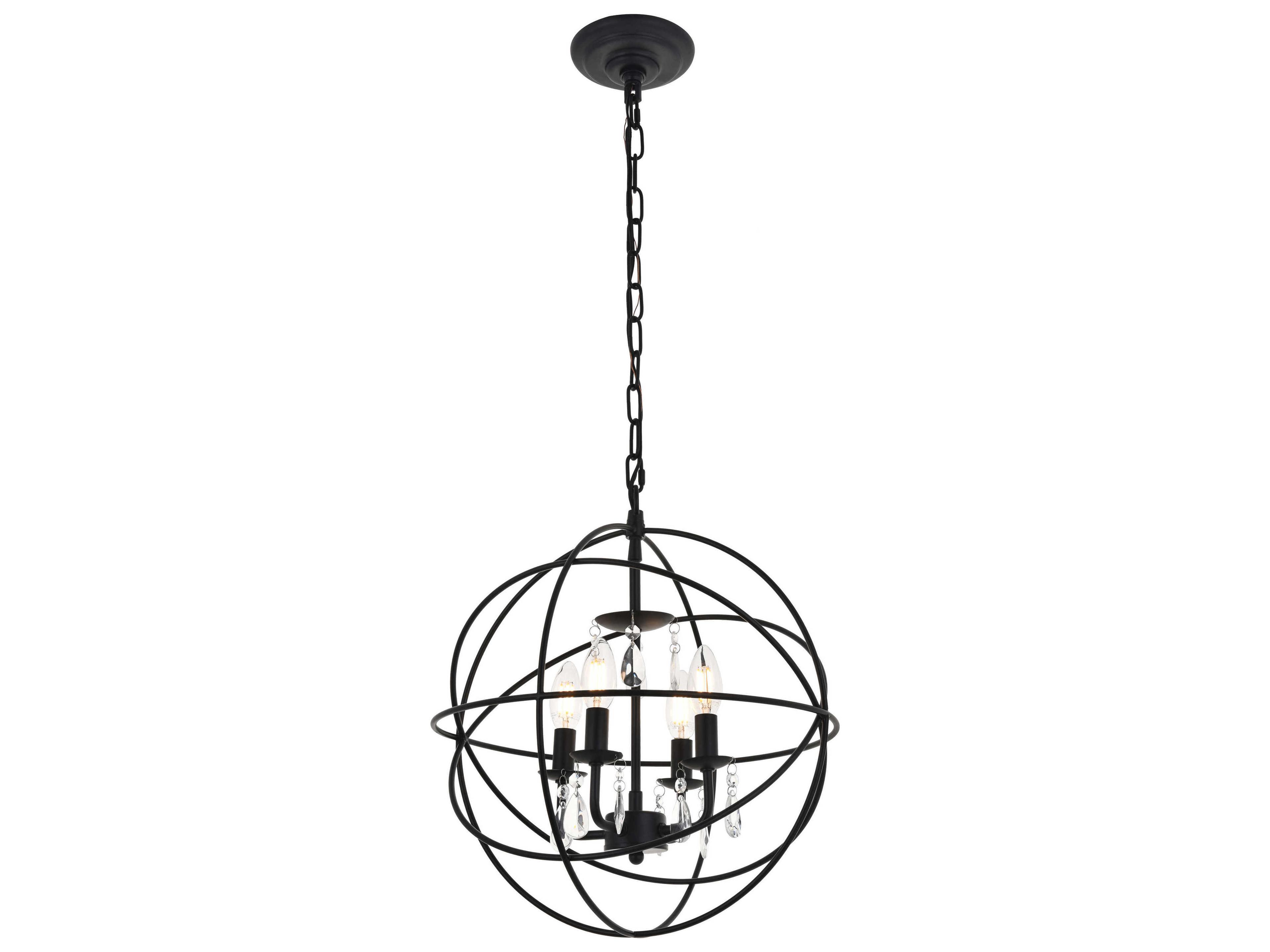 Elegant Lighting Wallace 4-Light Black Crystal Candelabra Geometric Chandelier