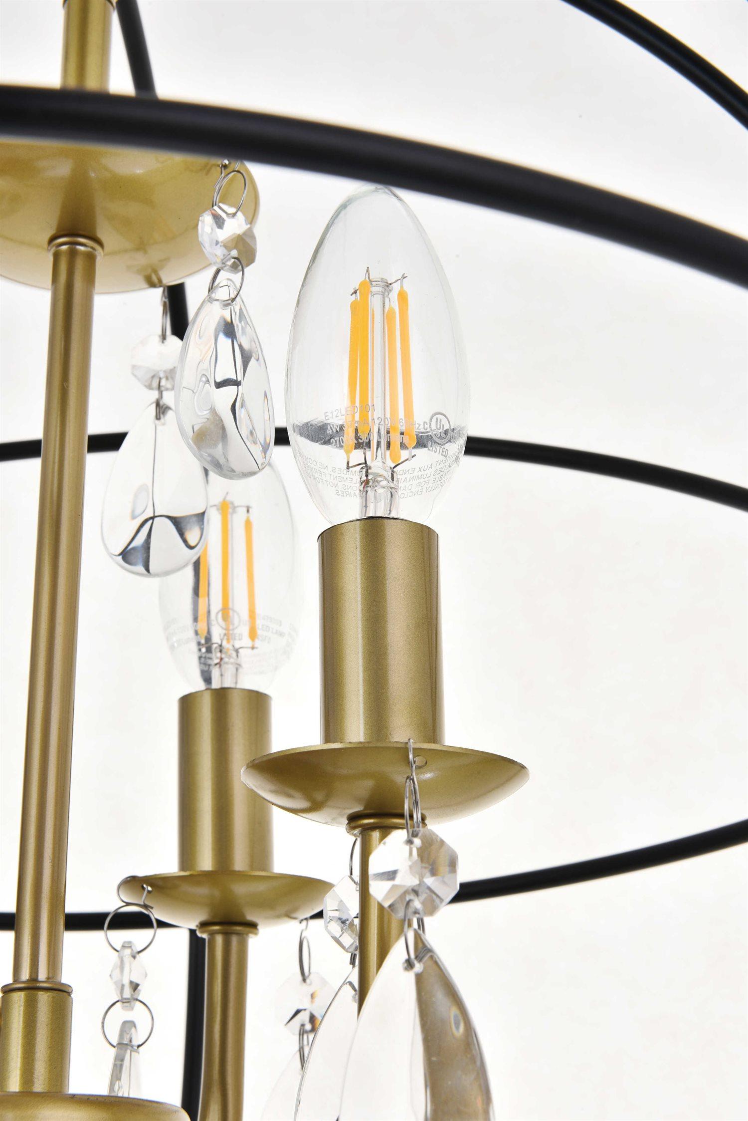 Elegant Lighting Wallace 4-Light Black Crystal Candelabra Geometric Chandelier