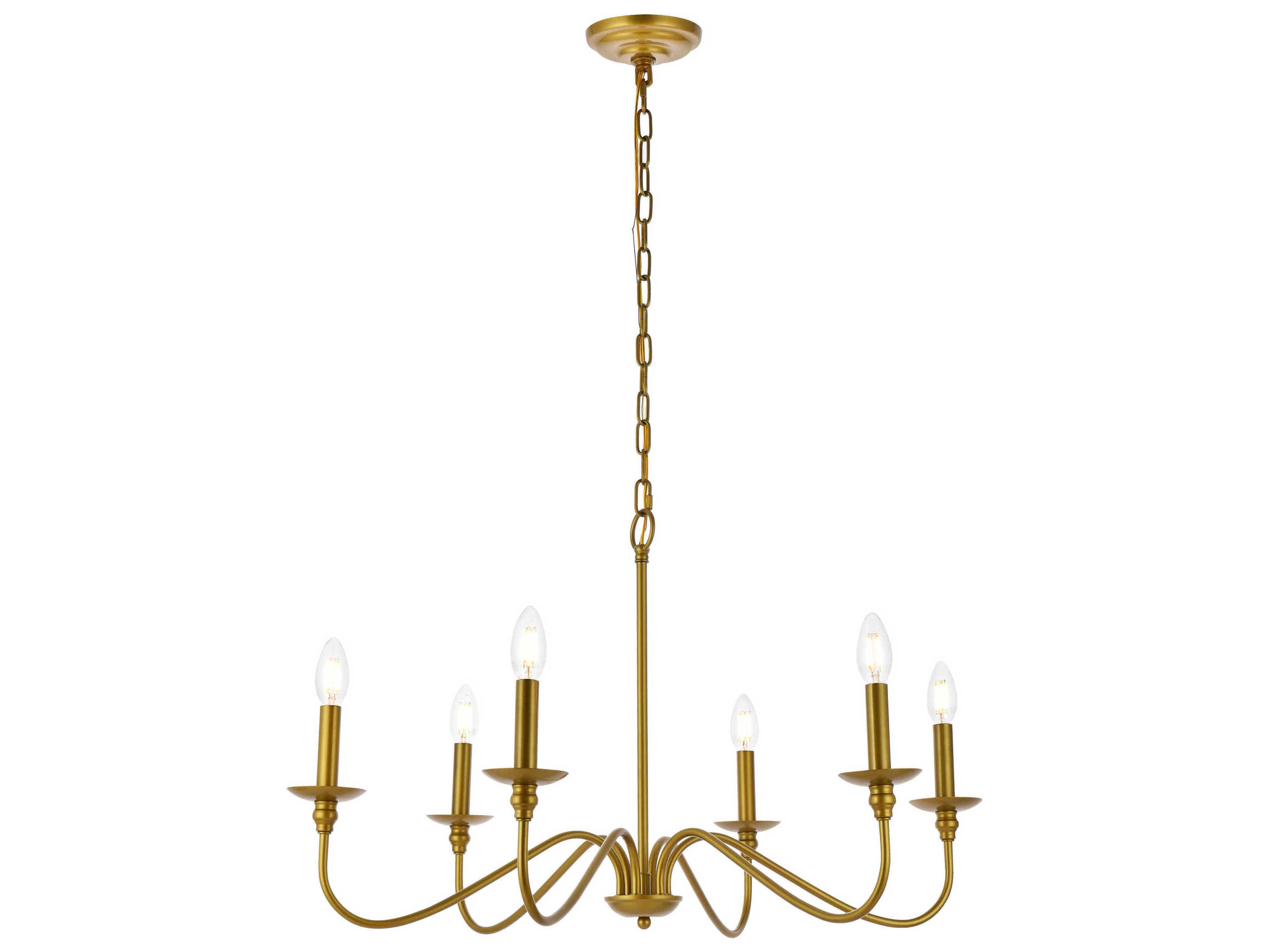 Elegant Lighting Rohan 6-Light Brass Candelabra Chandelier