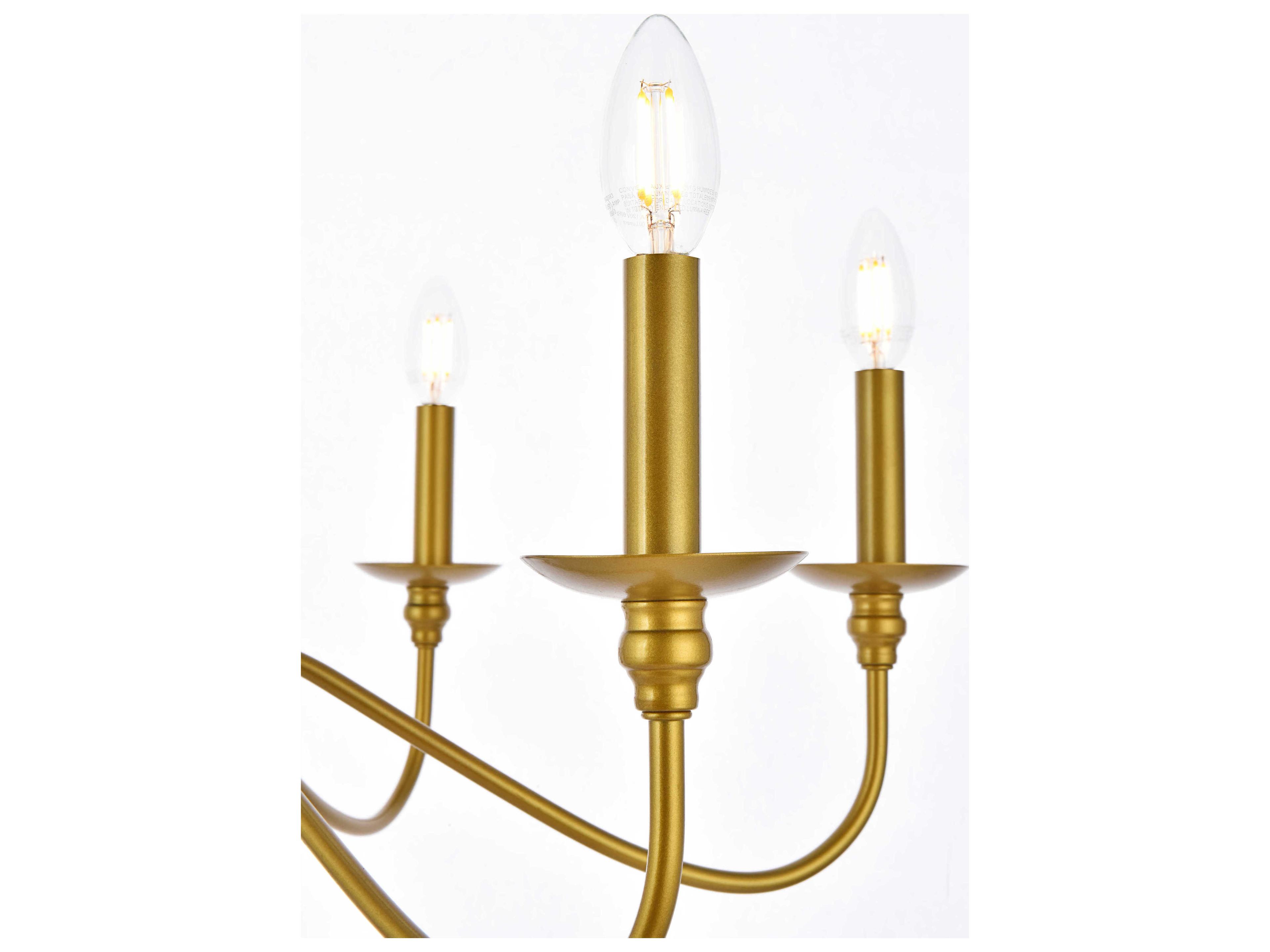 Elegant Lighting Rohan 6-Light Brass Candelabra Chandelier