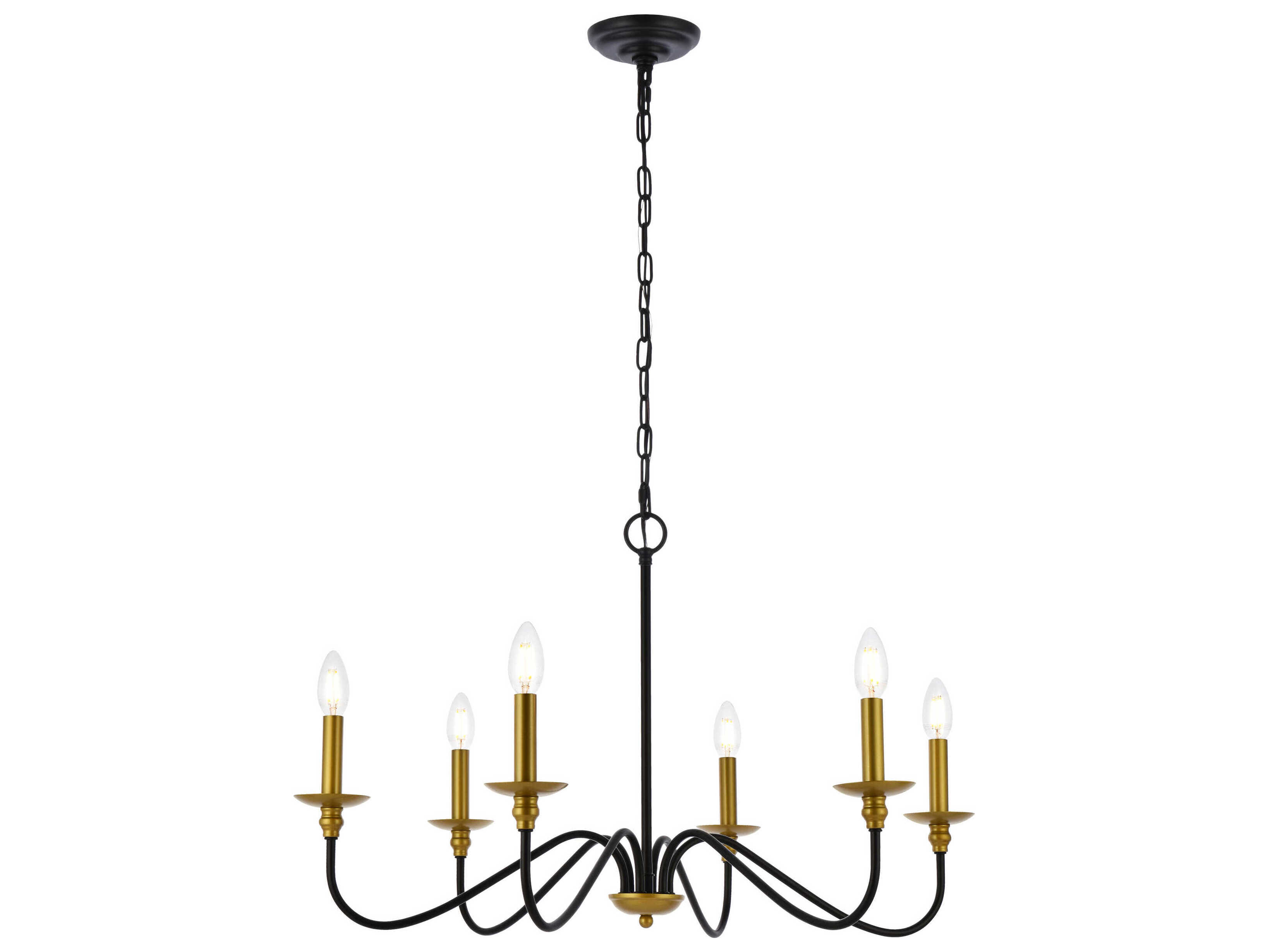 Elegant Lighting Rohan 6-Light Brass And Black Candelabra Chandelier
