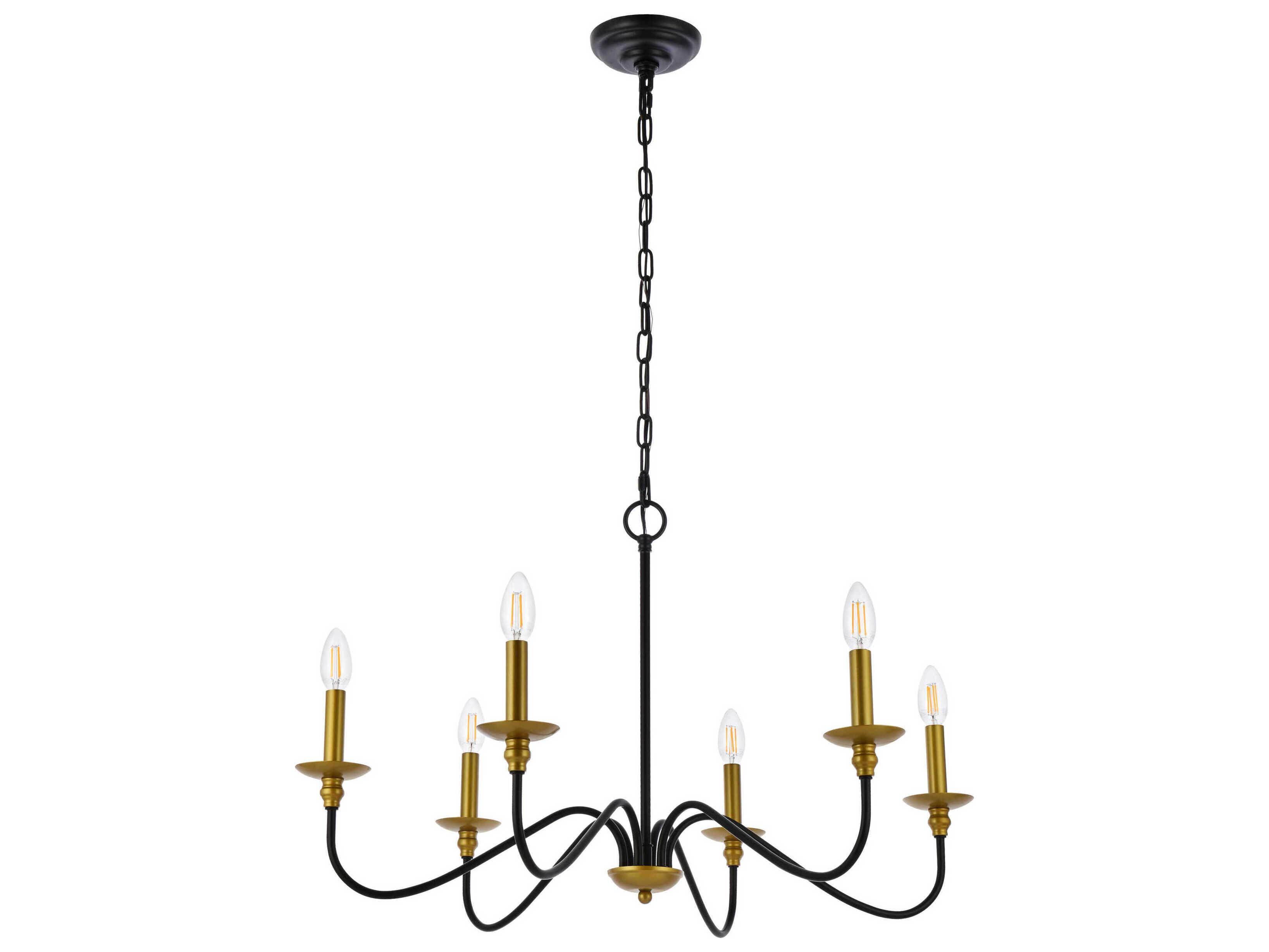 Elegant Lighting Rohan 6-Light Brass And Black Candelabra Chandelier