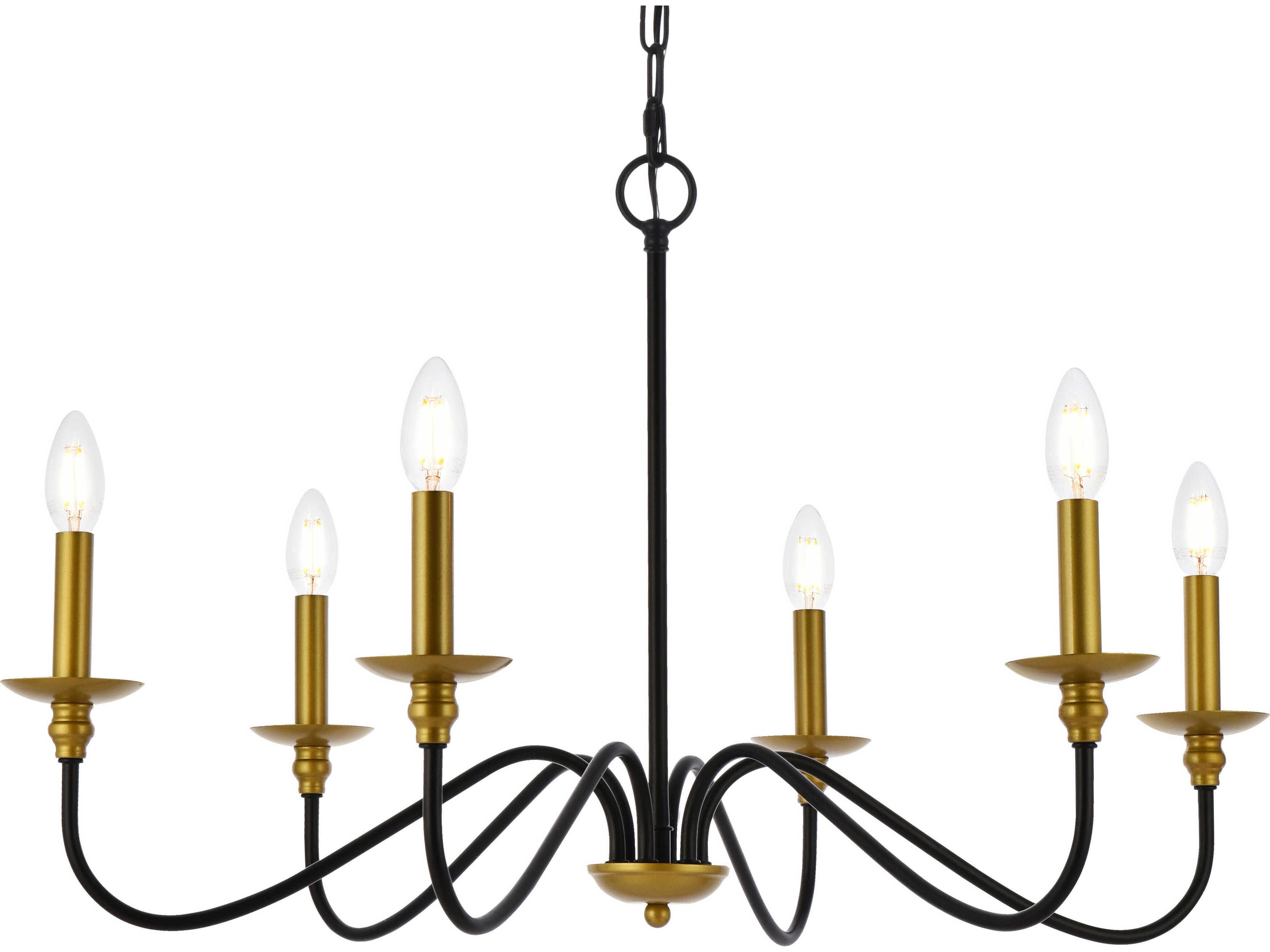Elegant Lighting Rohan 6-Light Brass And Black Candelabra Chandelier
