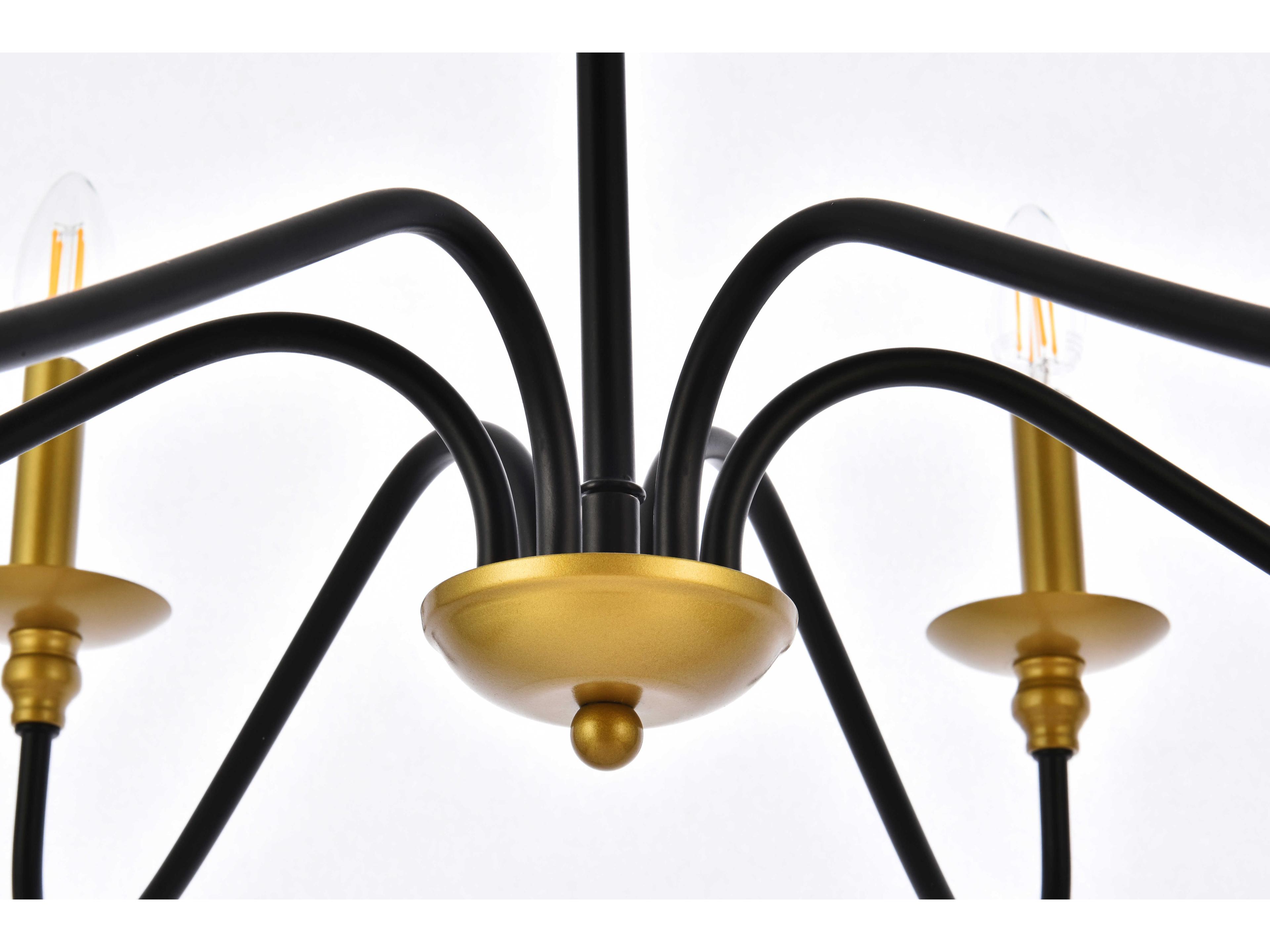 Elegant Lighting Rohan 6-Light Brass And Black Candelabra Chandelier