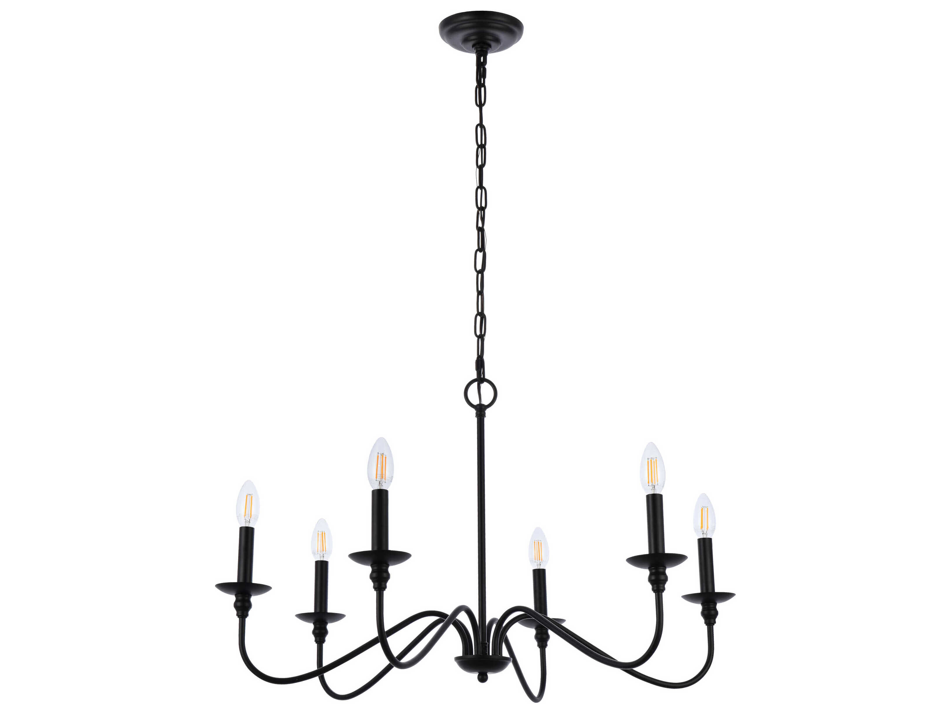 Elegant Lighting Rohan 6-Light Matte Black Candelabra Chandelier