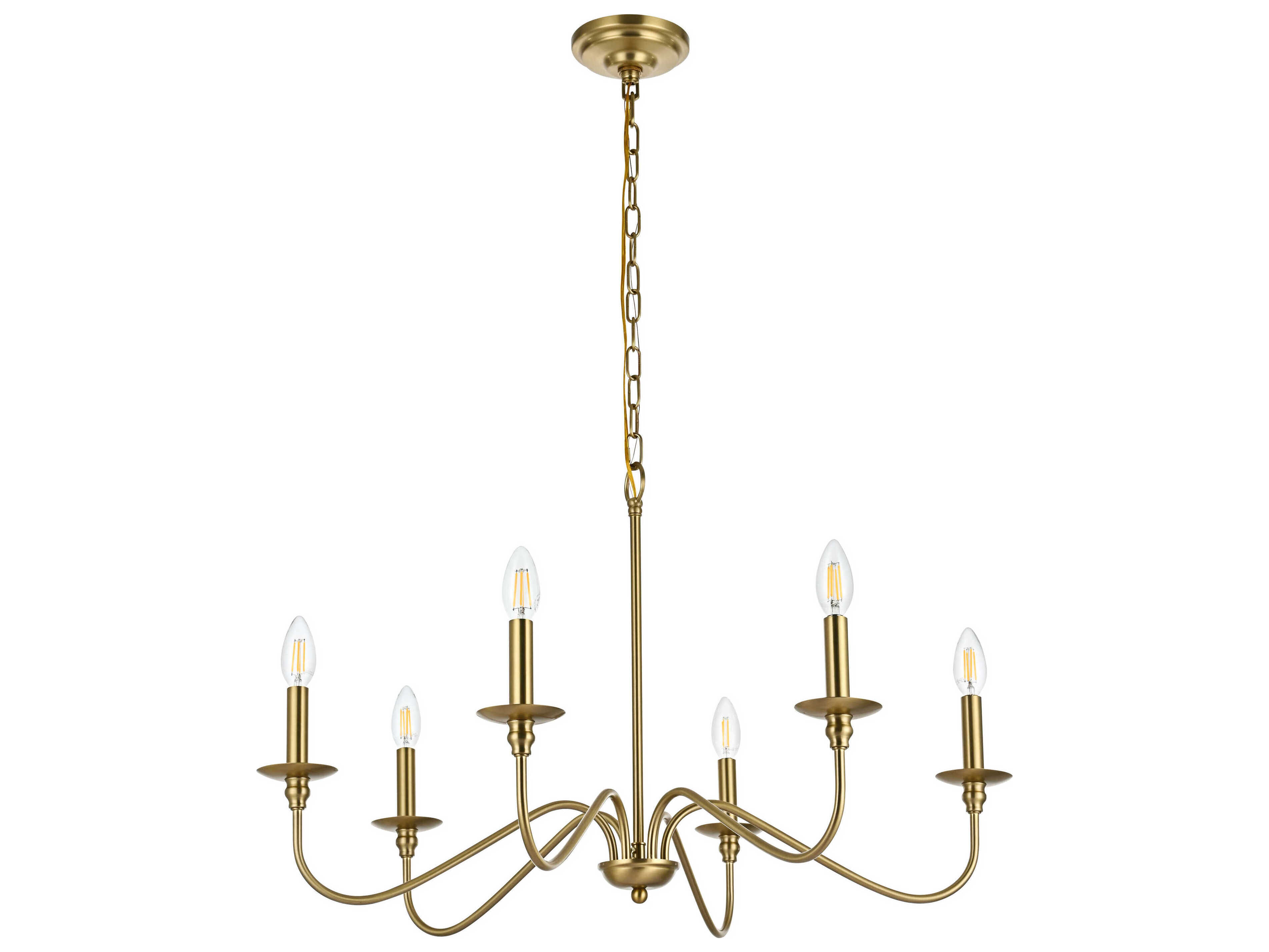 Elegant Lighting Rohan 6-Light Satin Gold Candelabra Chandelier