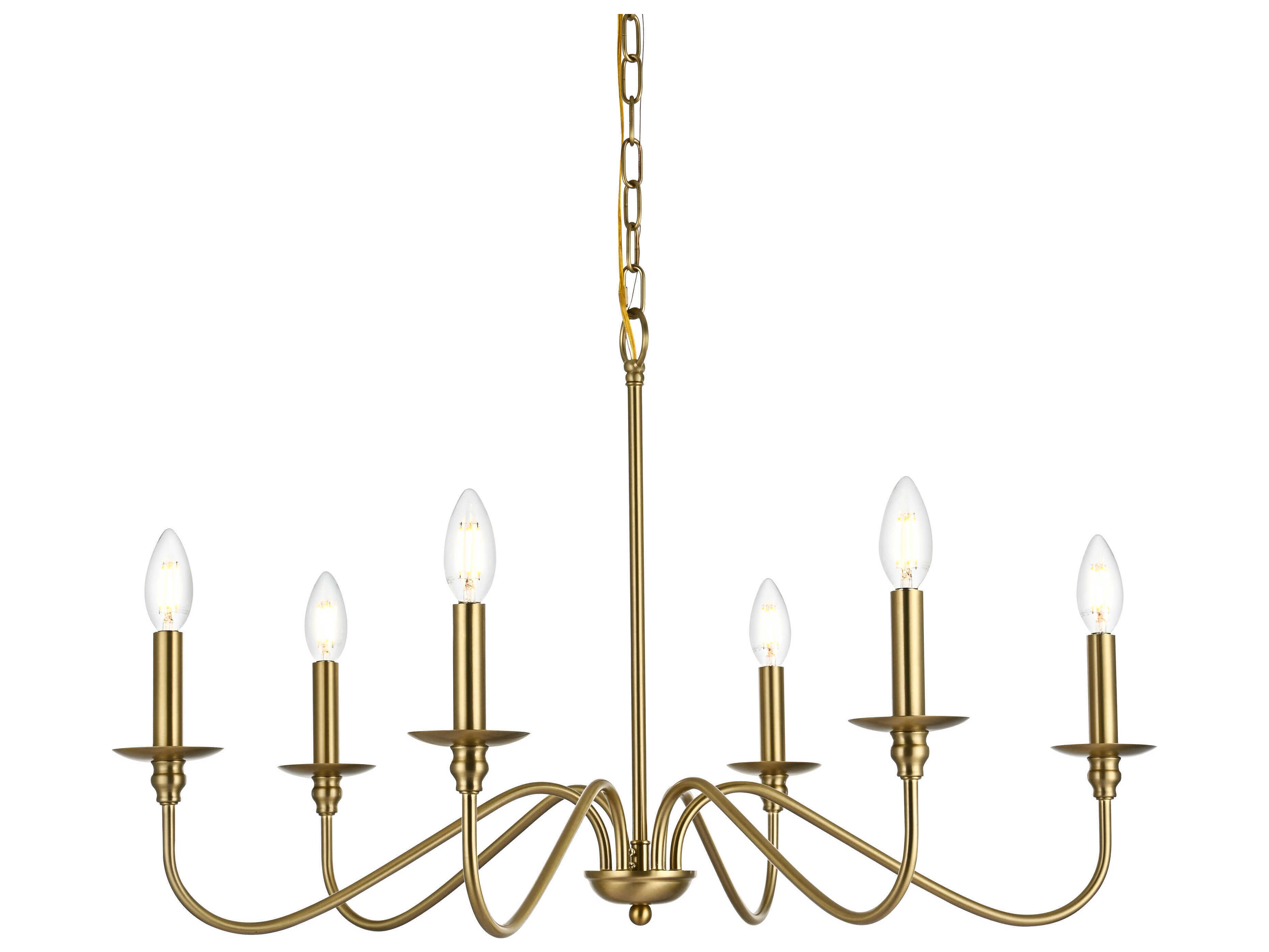 Elegant Lighting Rohan 6-Light Satin Gold Candelabra Chandelier