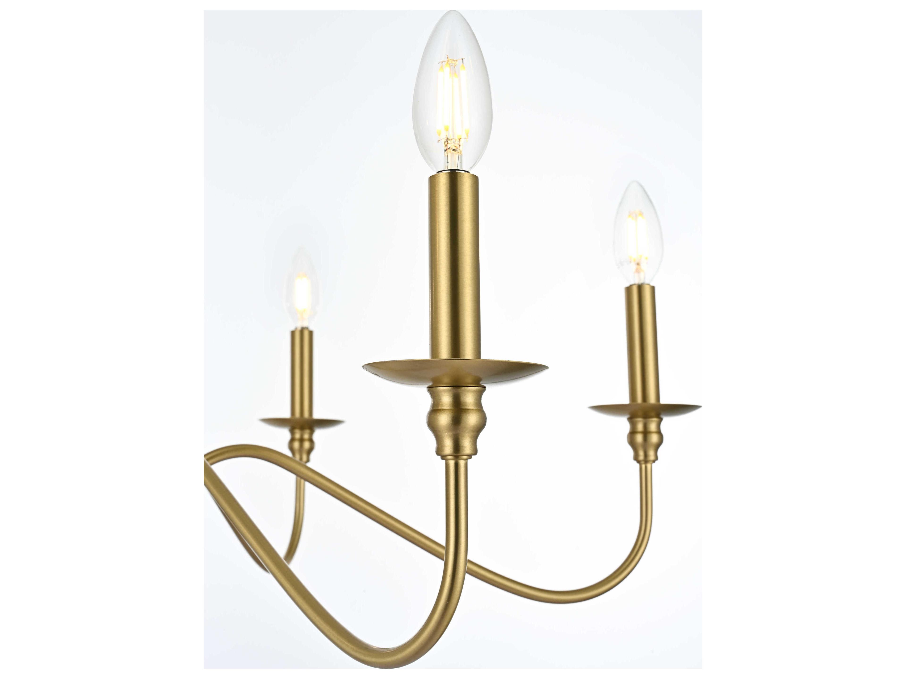 Elegant Lighting Rohan 6-Light Satin Gold Candelabra Chandelier