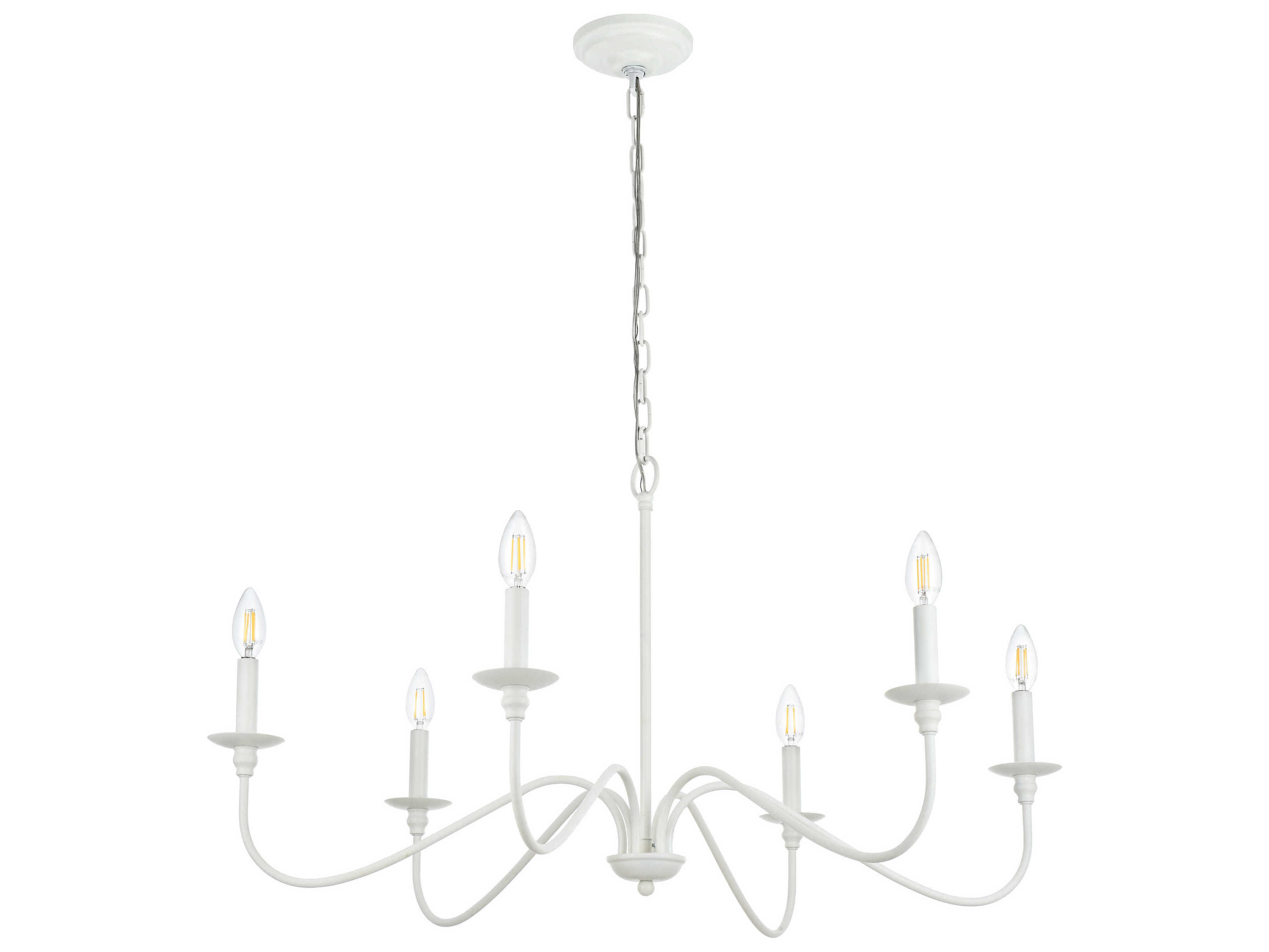 Elegant Lighting Rohan 6-Light White Candelabra Chandelier
