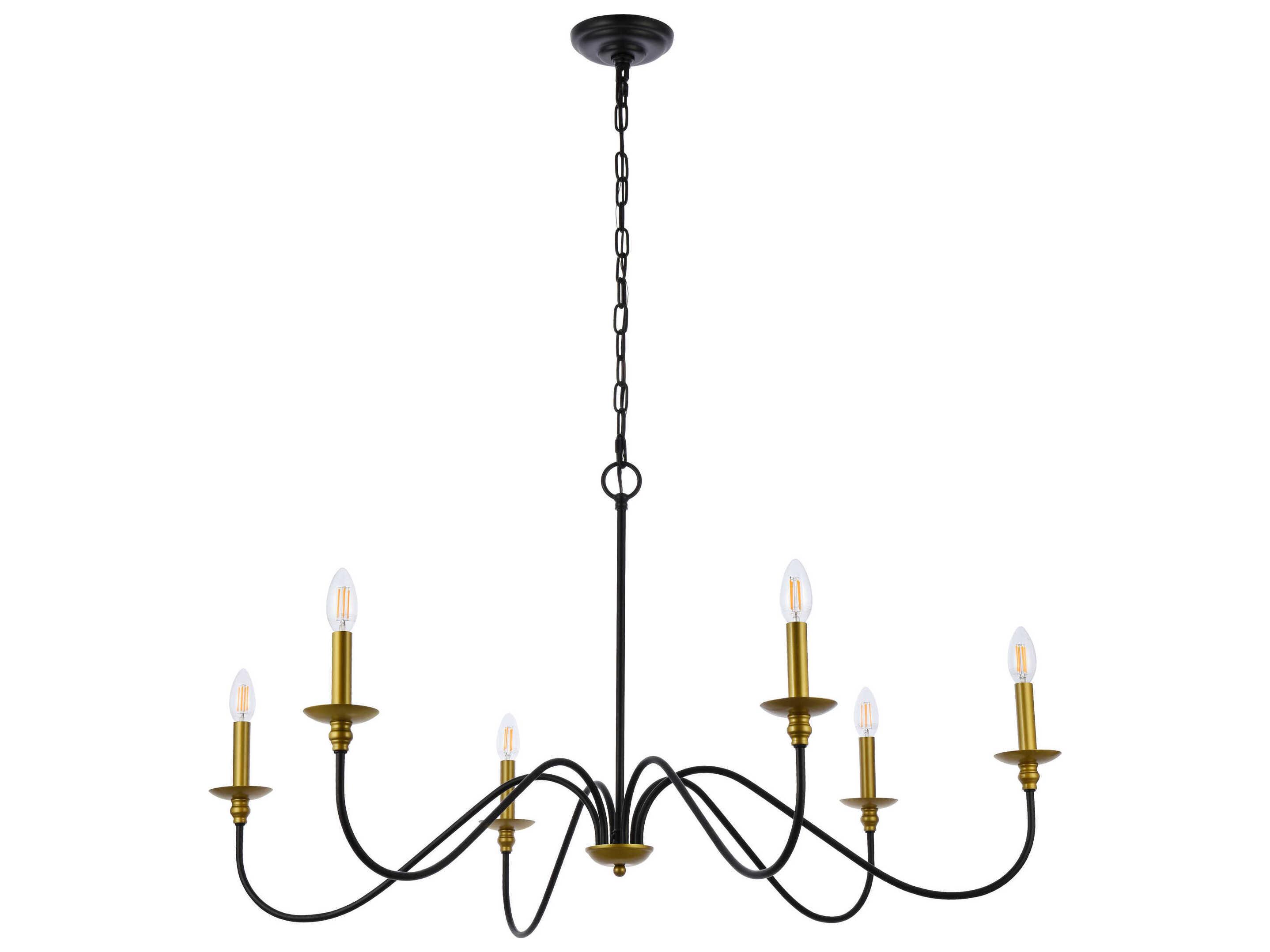 Elegant Lighting Rohan 6-Light Brass And Black Candelabra Chandelier