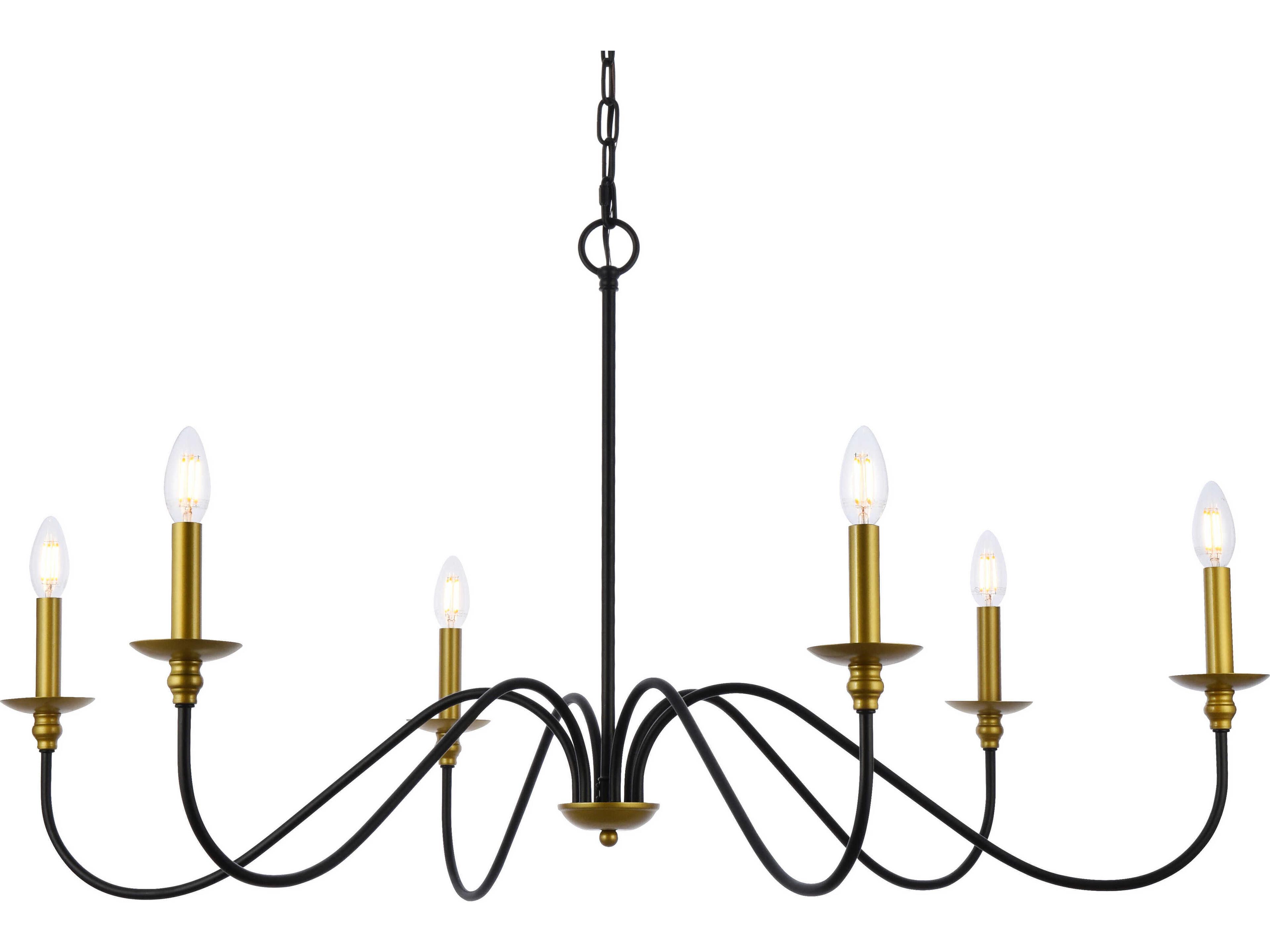 Elegant Lighting Rohan 6-Light Brass And Black Candelabra Chandelier