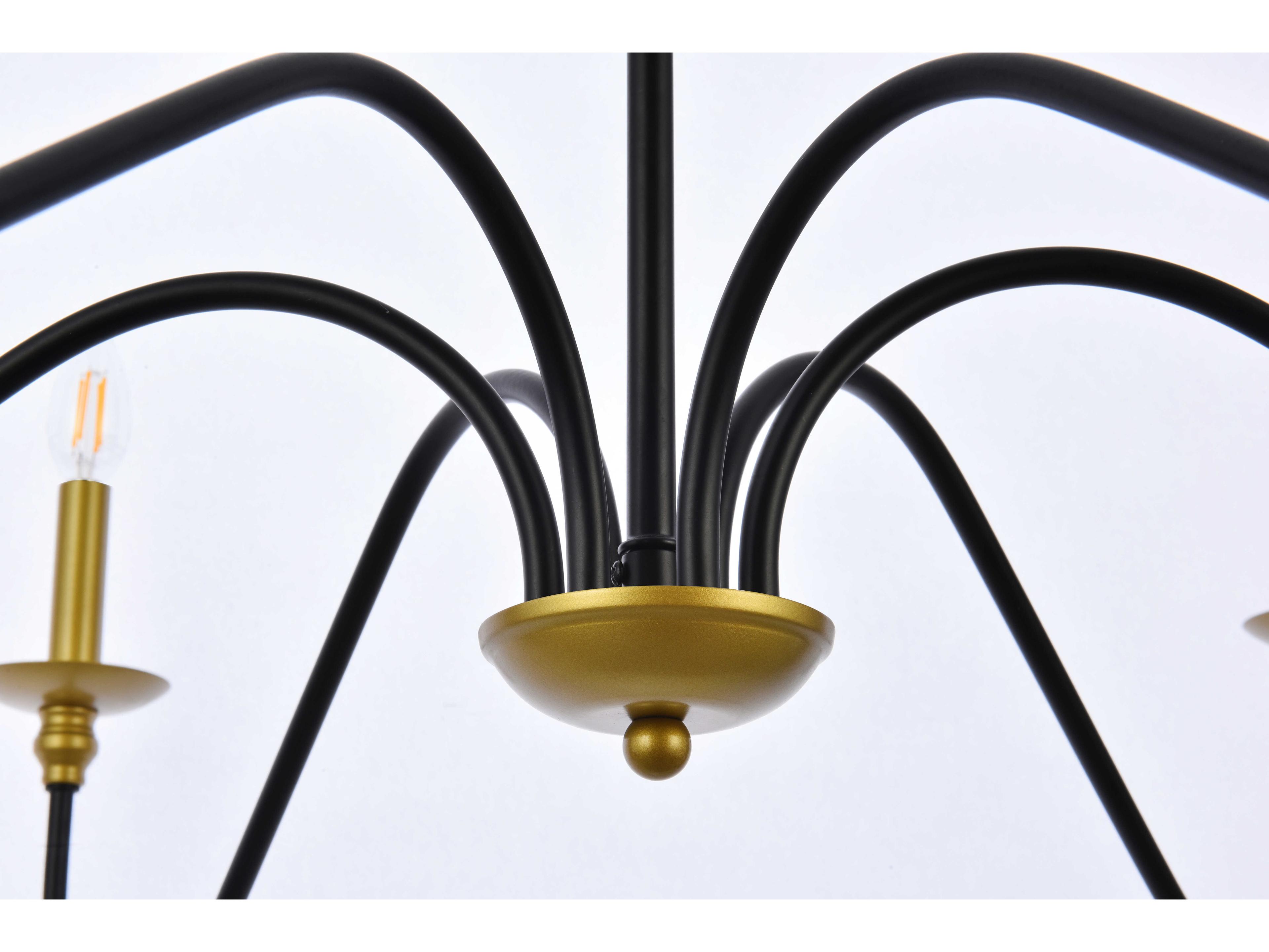 Elegant Lighting Rohan 6-Light Brass And Black Candelabra Chandelier