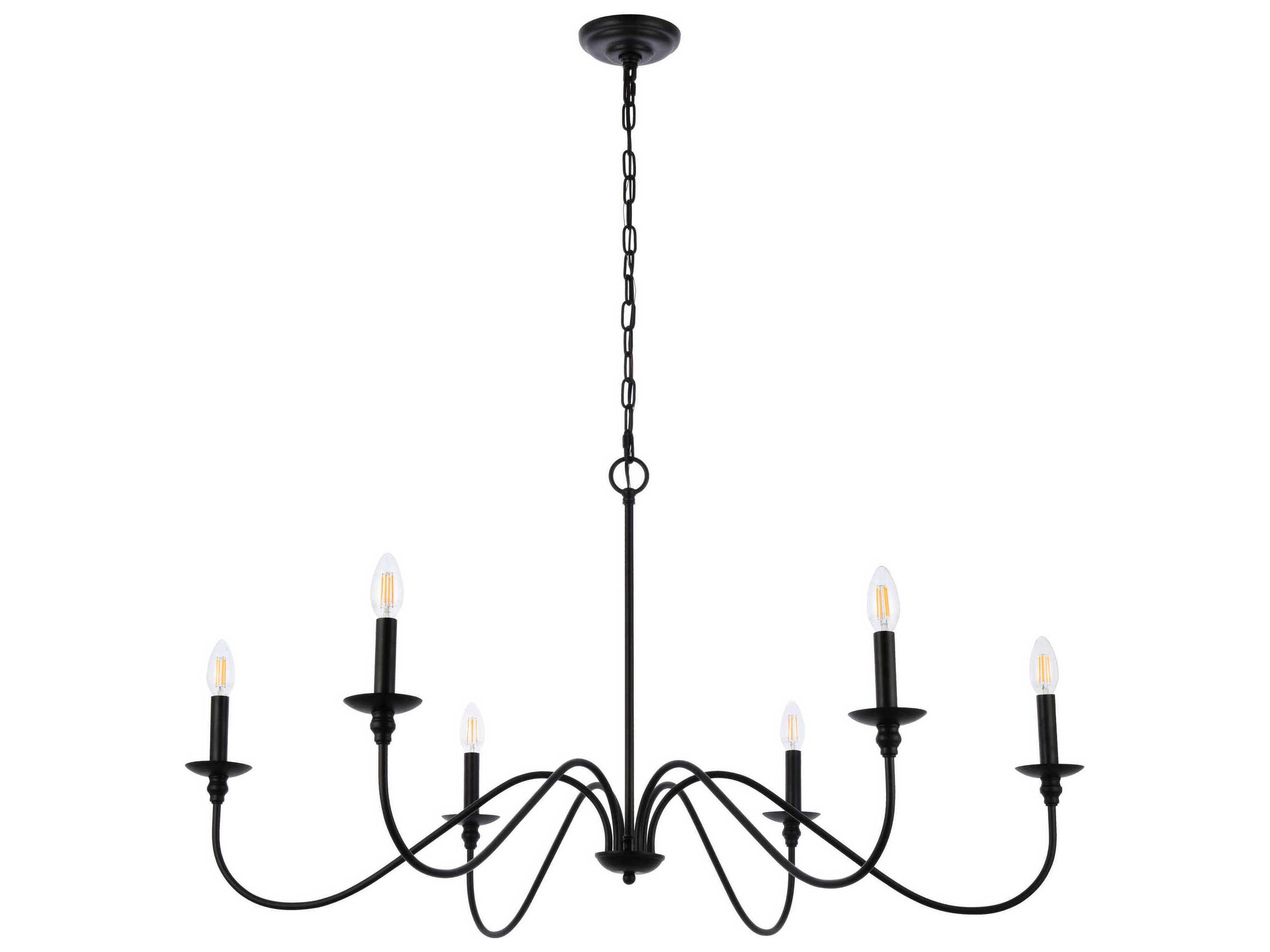Elegant Lighting Rohan 6-Light Matte Black Candelabra Chandelier