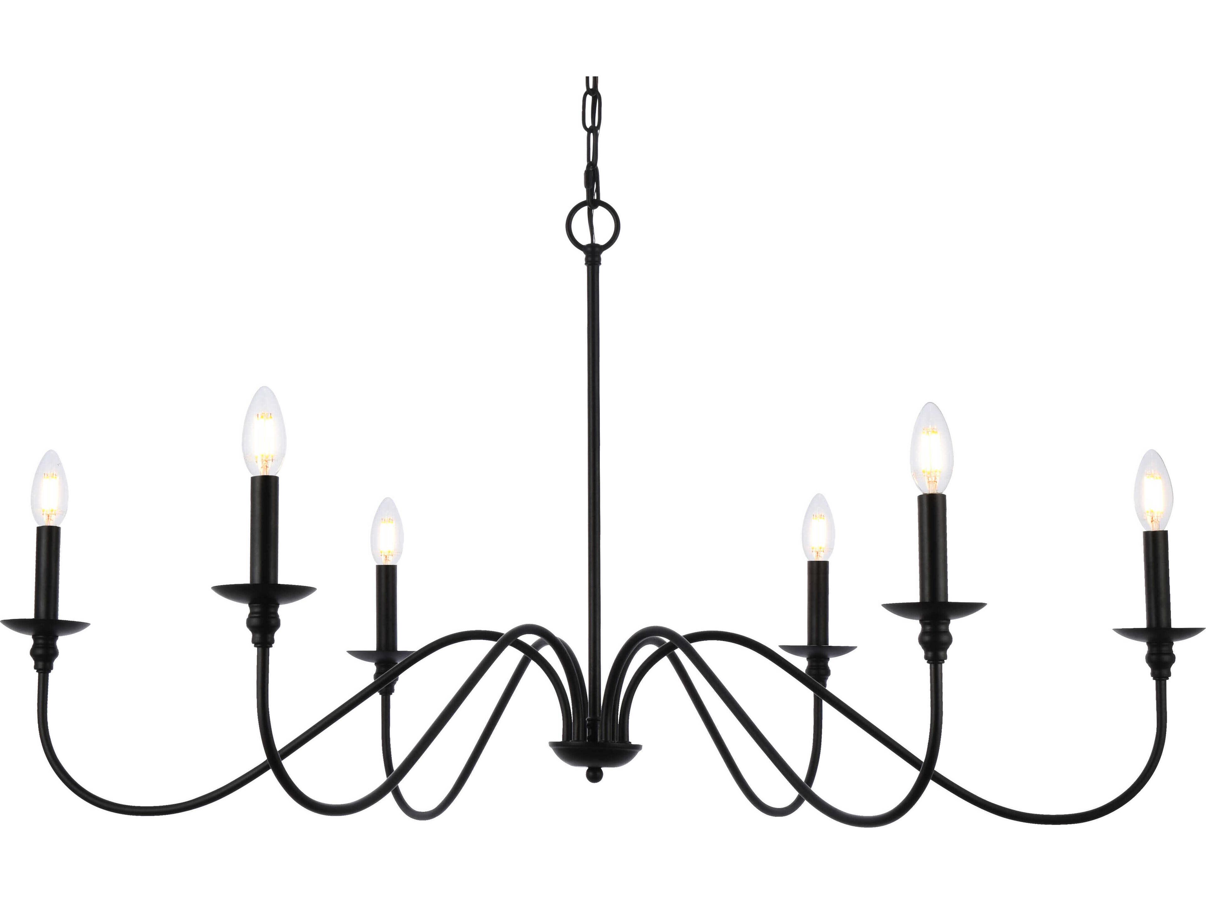 Elegant Lighting Rohan 6-Light Matte Black Candelabra Chandelier