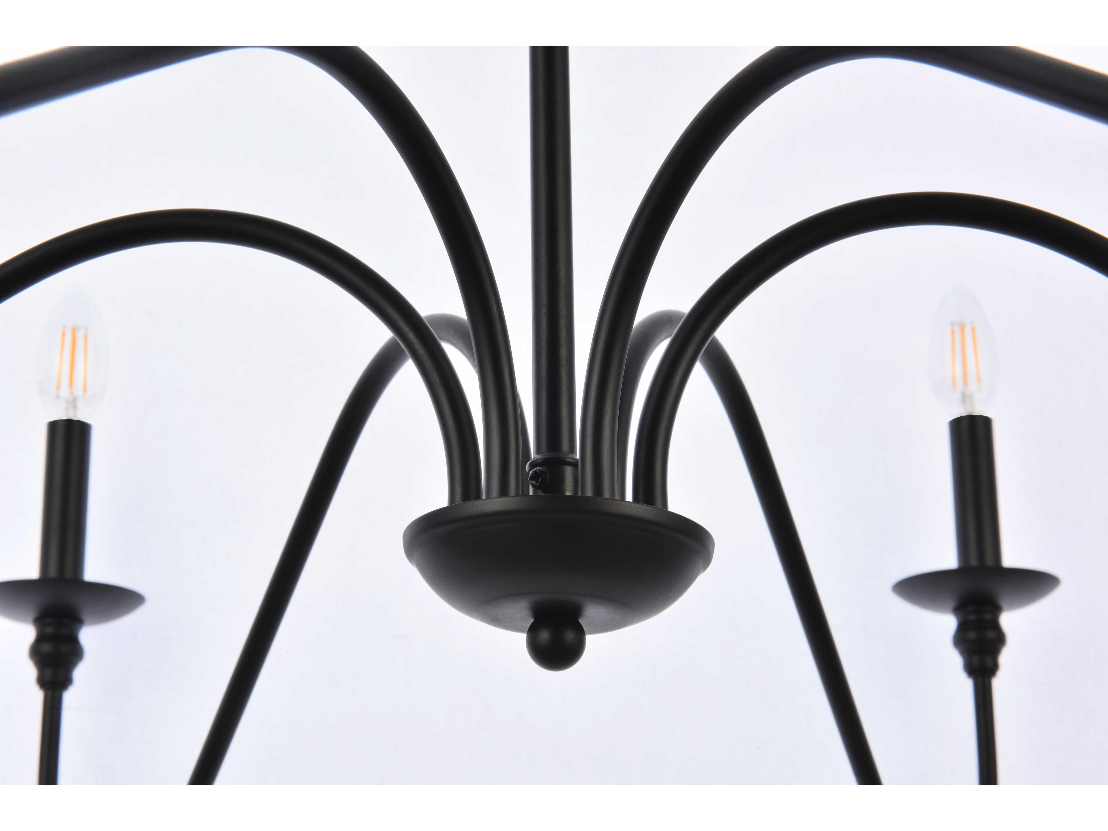 Elegant Lighting Rohan 6-Light Matte Black Candelabra Chandelier