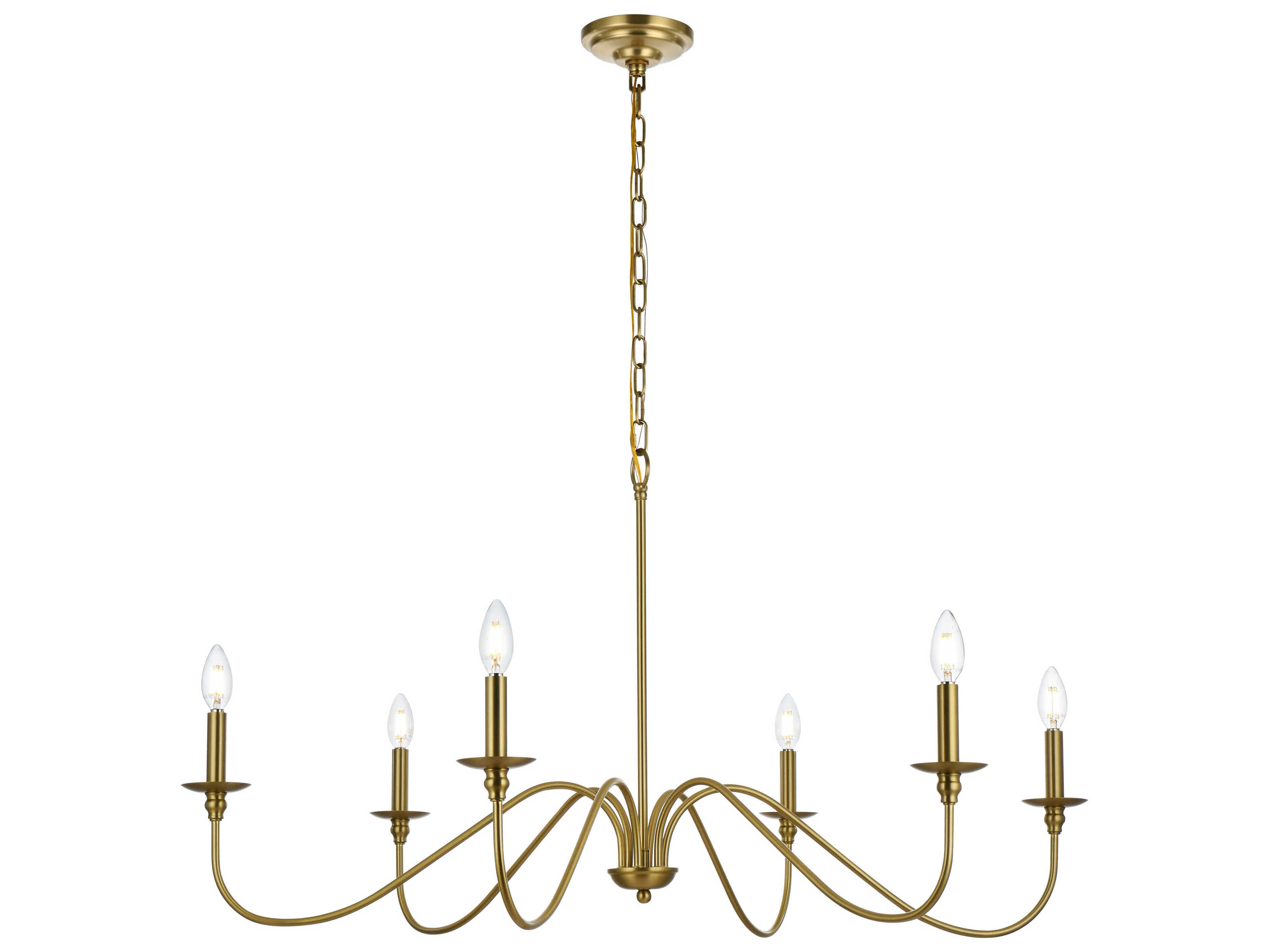 Elegant Lighting Rohan 6-Light Satin Gold Candelabra Chandelier