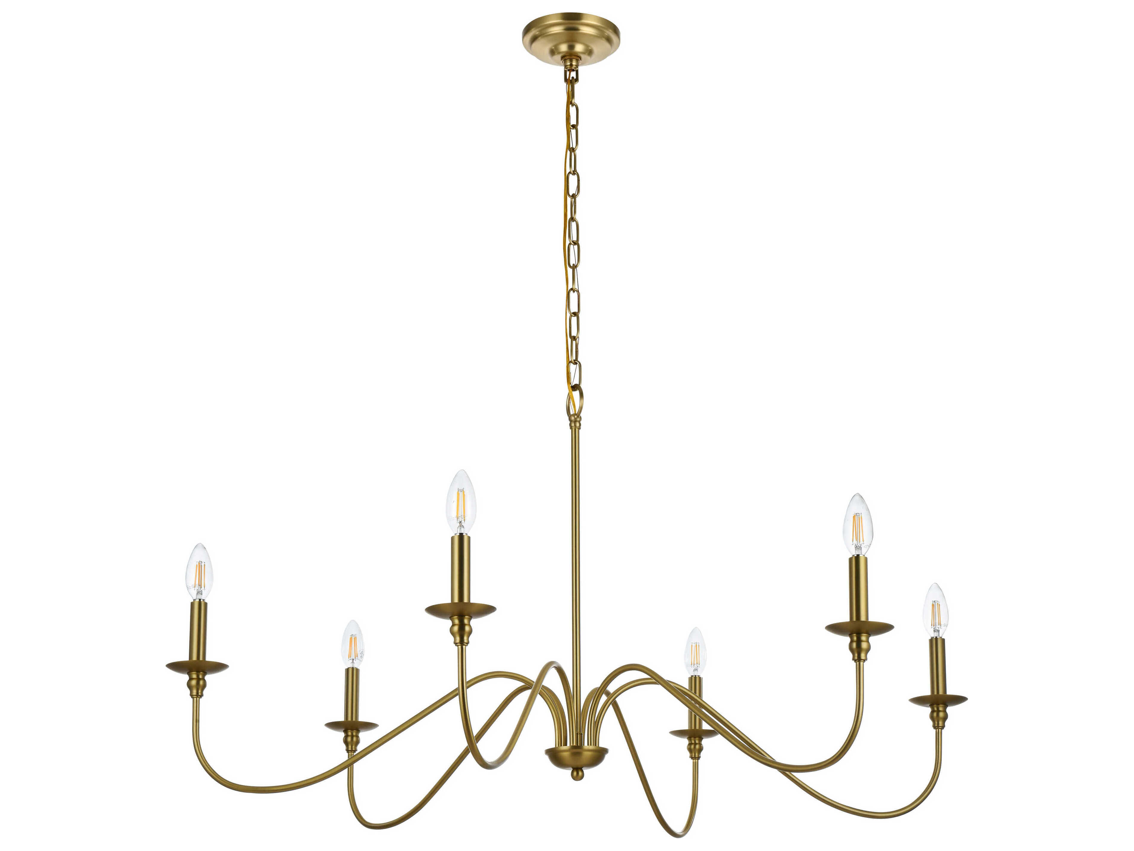 Elegant Lighting Rohan 6-Light Satin Gold Candelabra Chandelier
