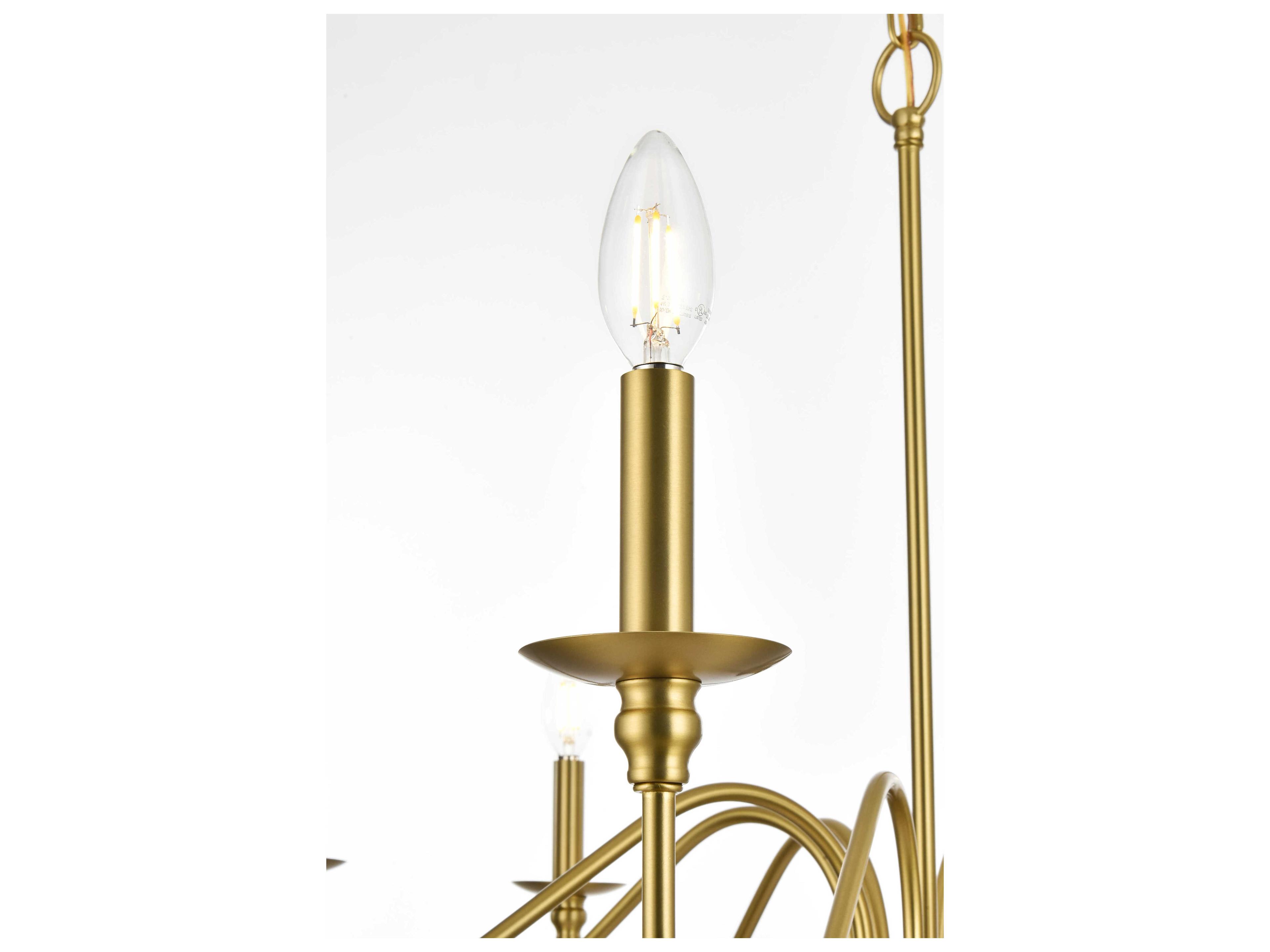 Elegant Lighting Rohan 6-Light Satin Gold Candelabra Chandelier