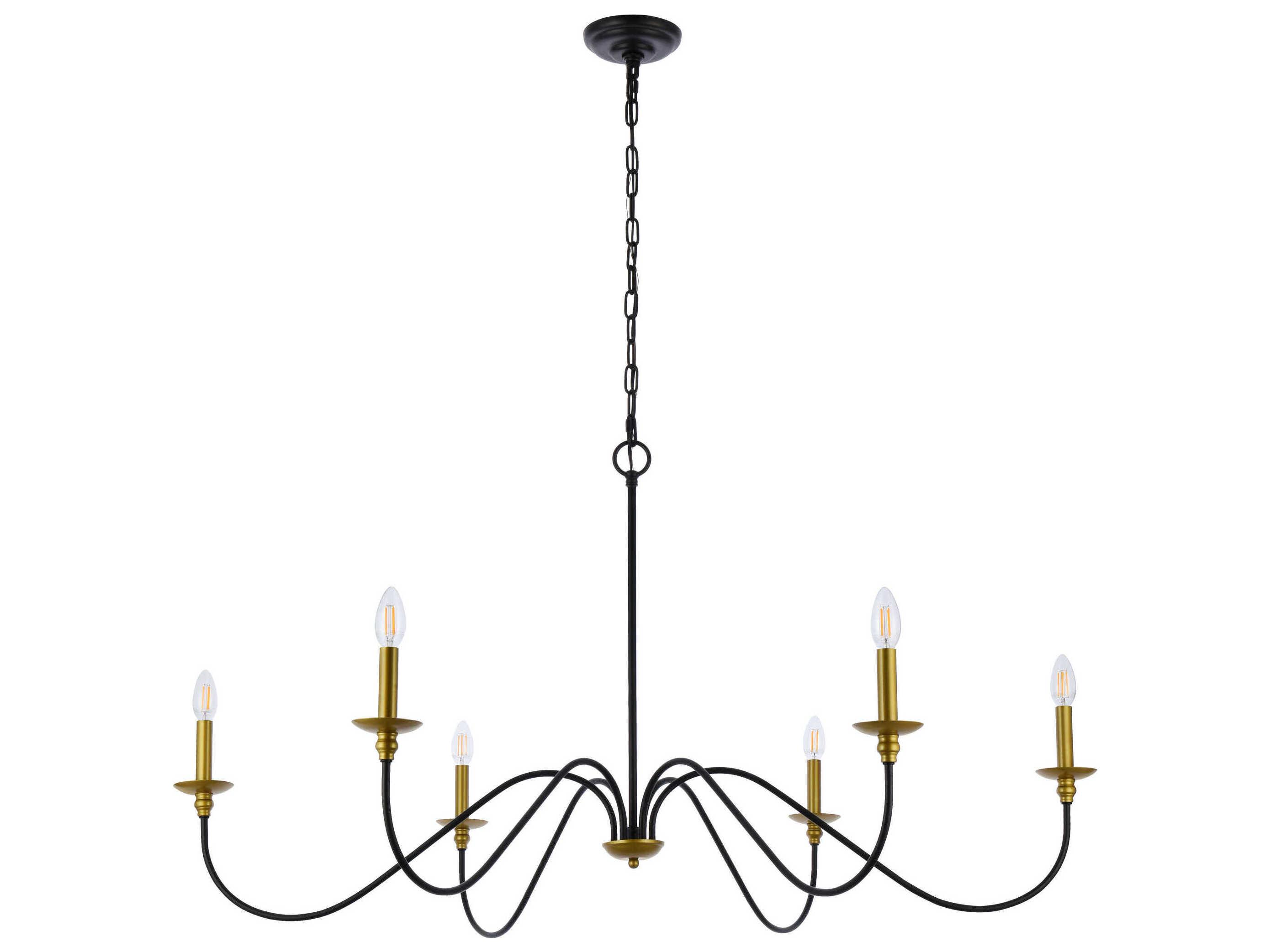Elegant Lighting Rohan 6-Light Brass And Black Candelabra Chandelier