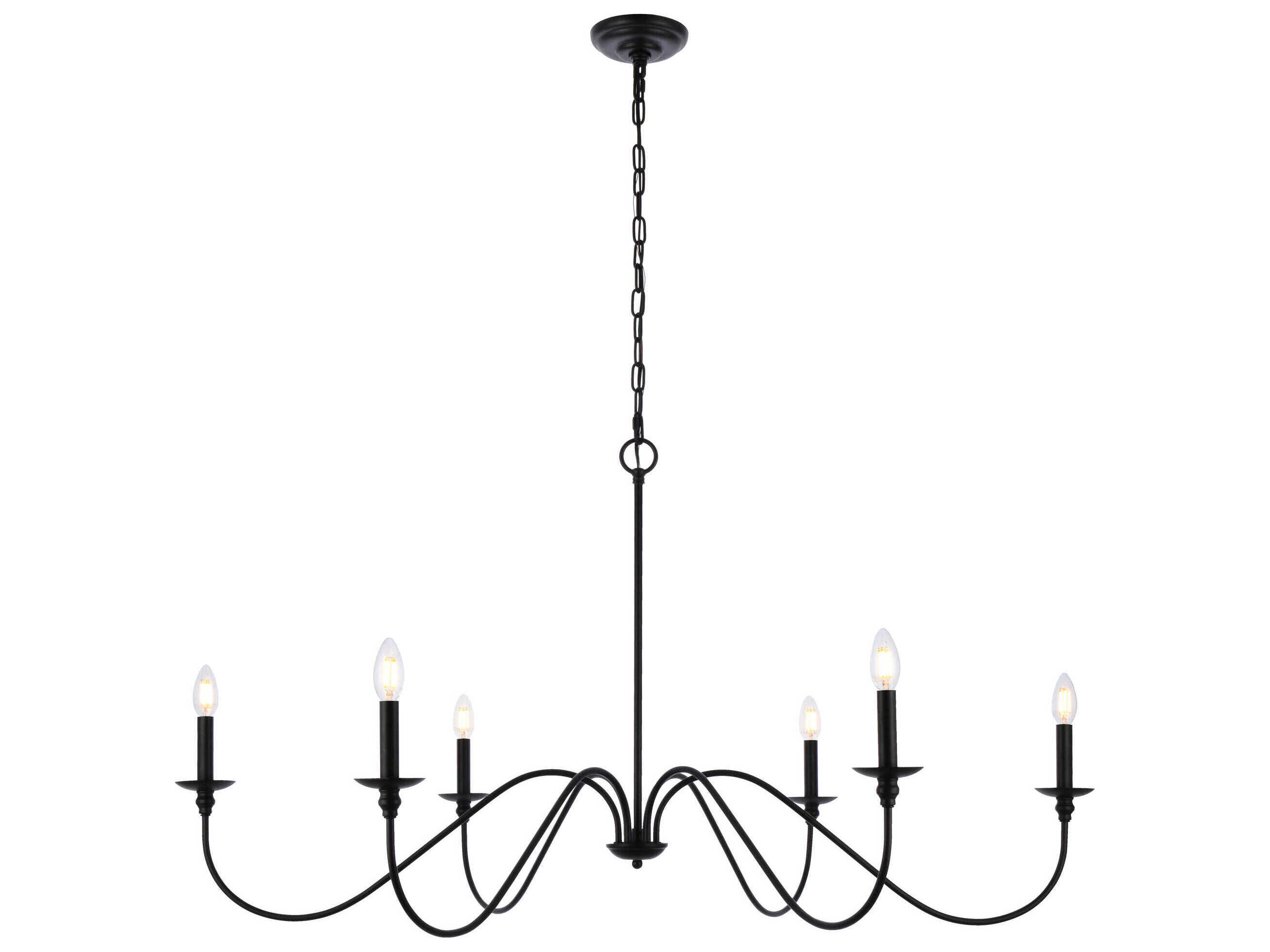 Elegant Lighting Rohan 6-Light Matte Black Candelabra Chandelier
