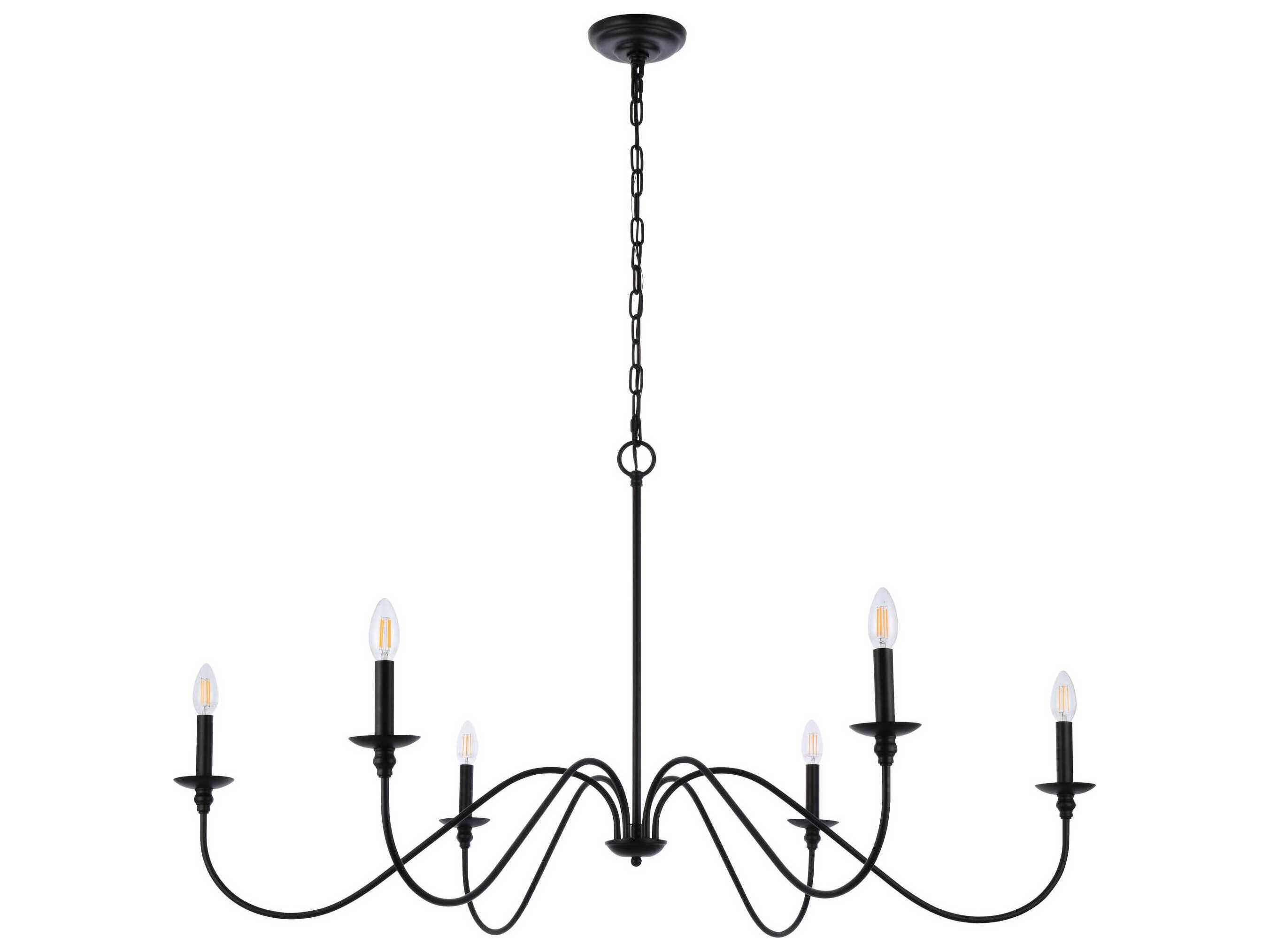 Elegant Lighting Rohan 6-Light Matte Black Candelabra Chandelier