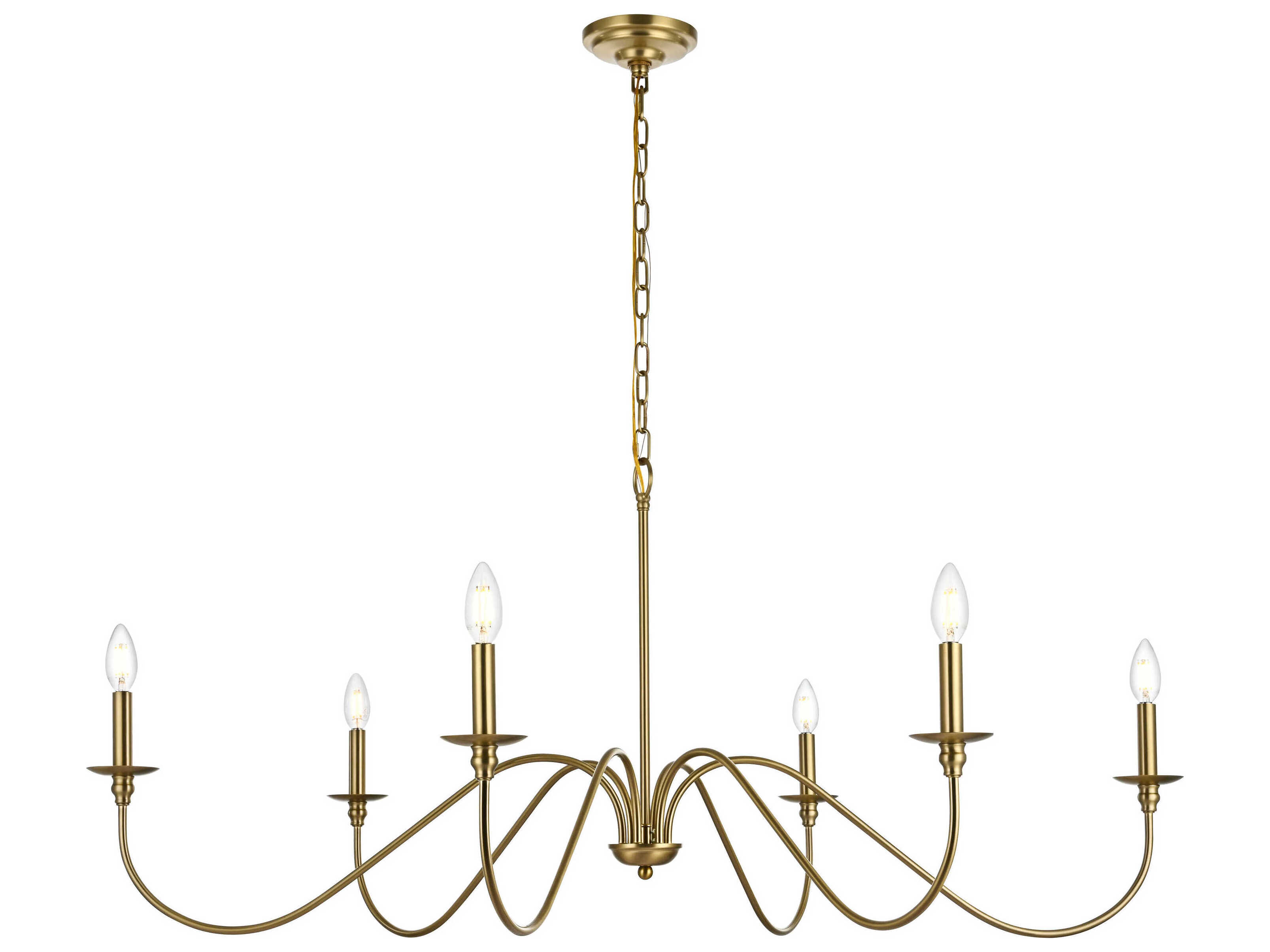 Elegant Lighting Rohan 6-Light Satin Gold Candelabra Chandelier