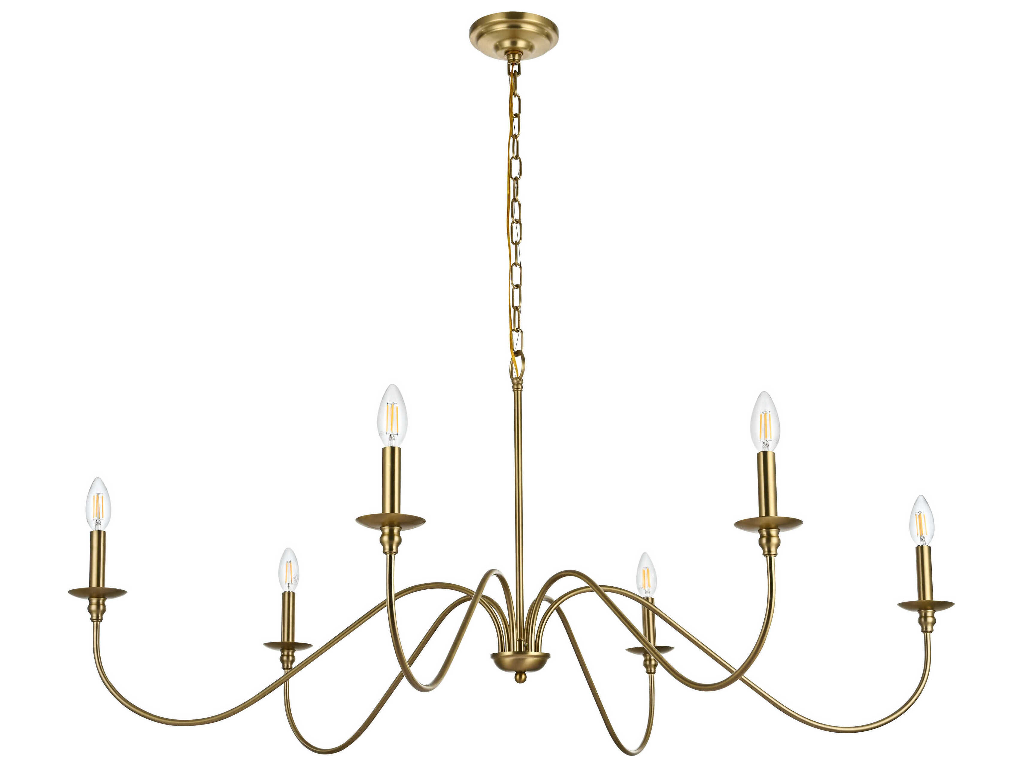 Elegant Lighting Rohan 6-Light Satin Gold Candelabra Chandelier