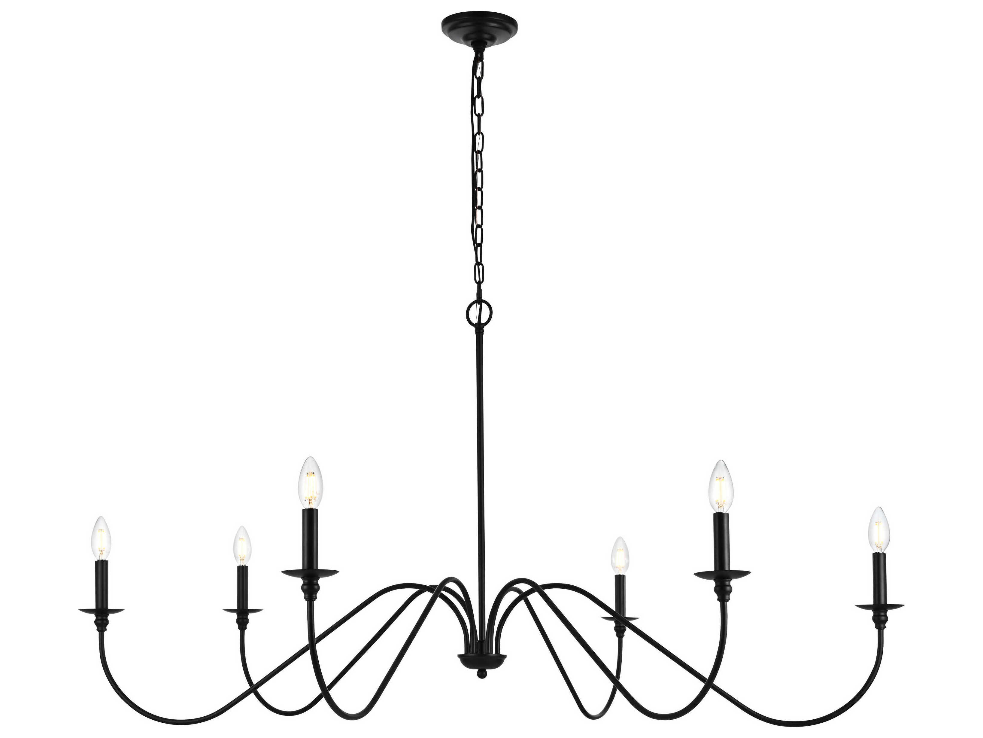 Elegant Lighting Rohan 6-Light Matte Black Candelabra Chandelier