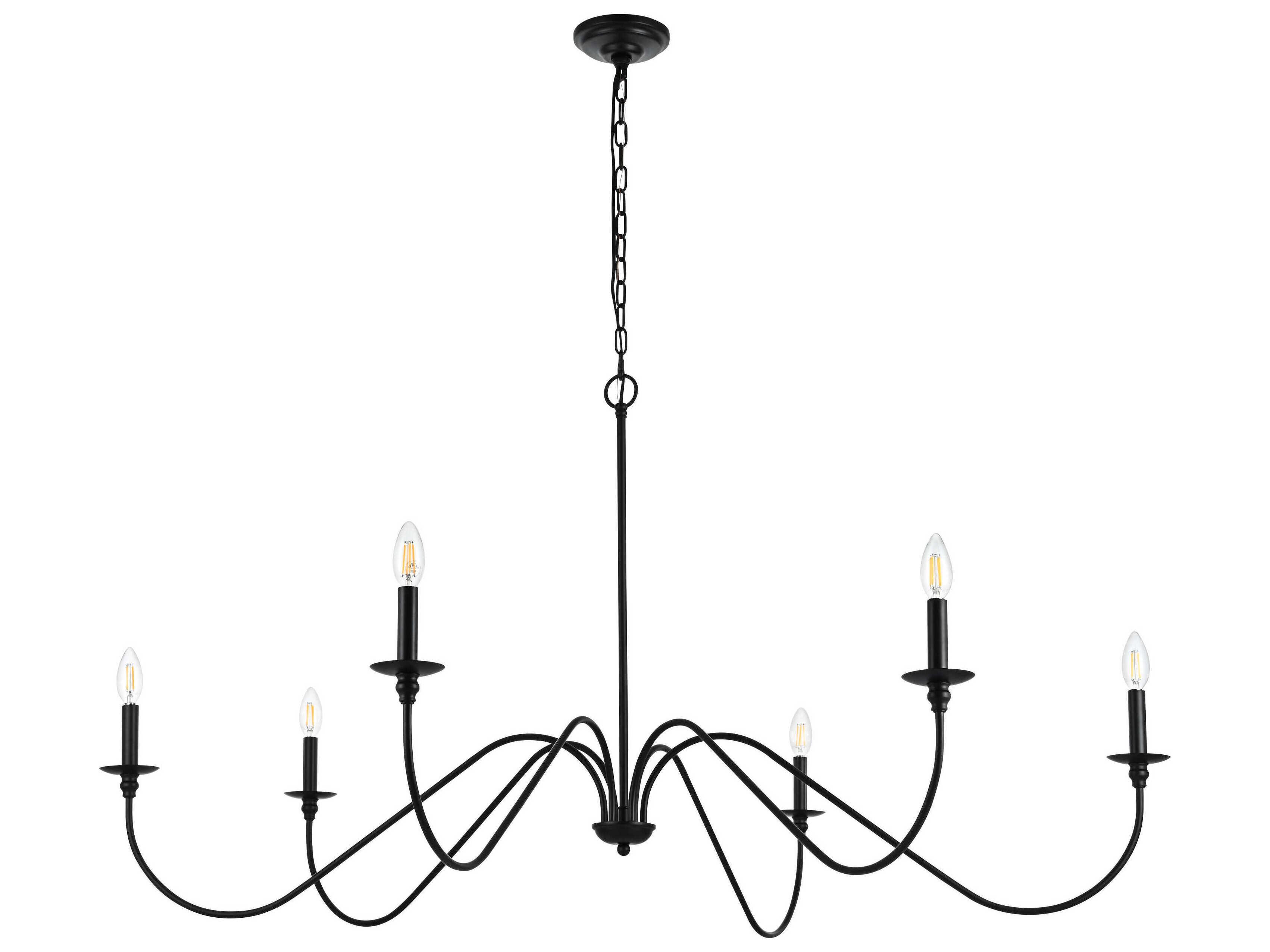 Elegant Lighting Rohan 6-Light Matte Black Candelabra Chandelier