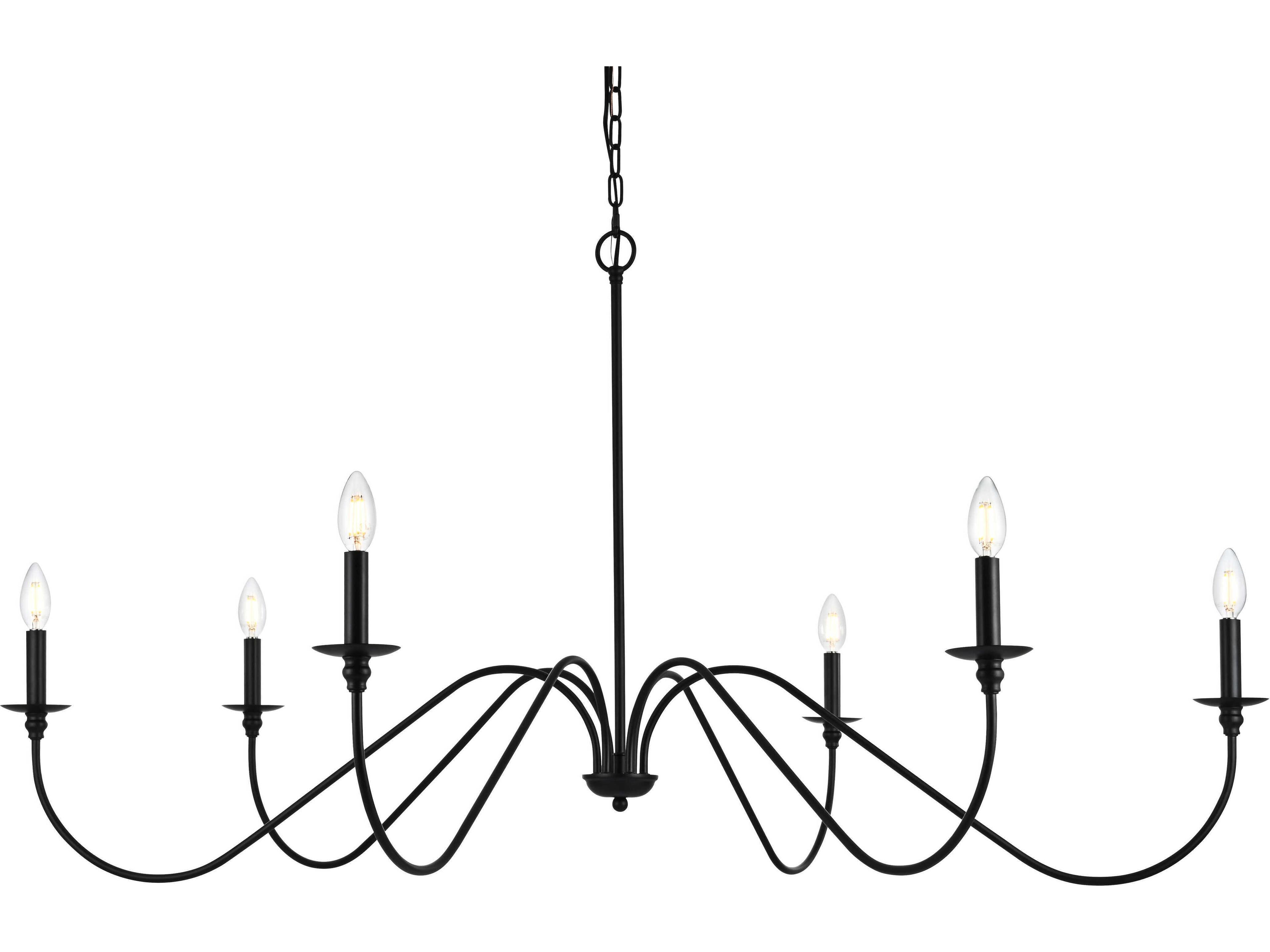 Elegant Lighting Rohan 6-Light Matte Black Candelabra Chandelier