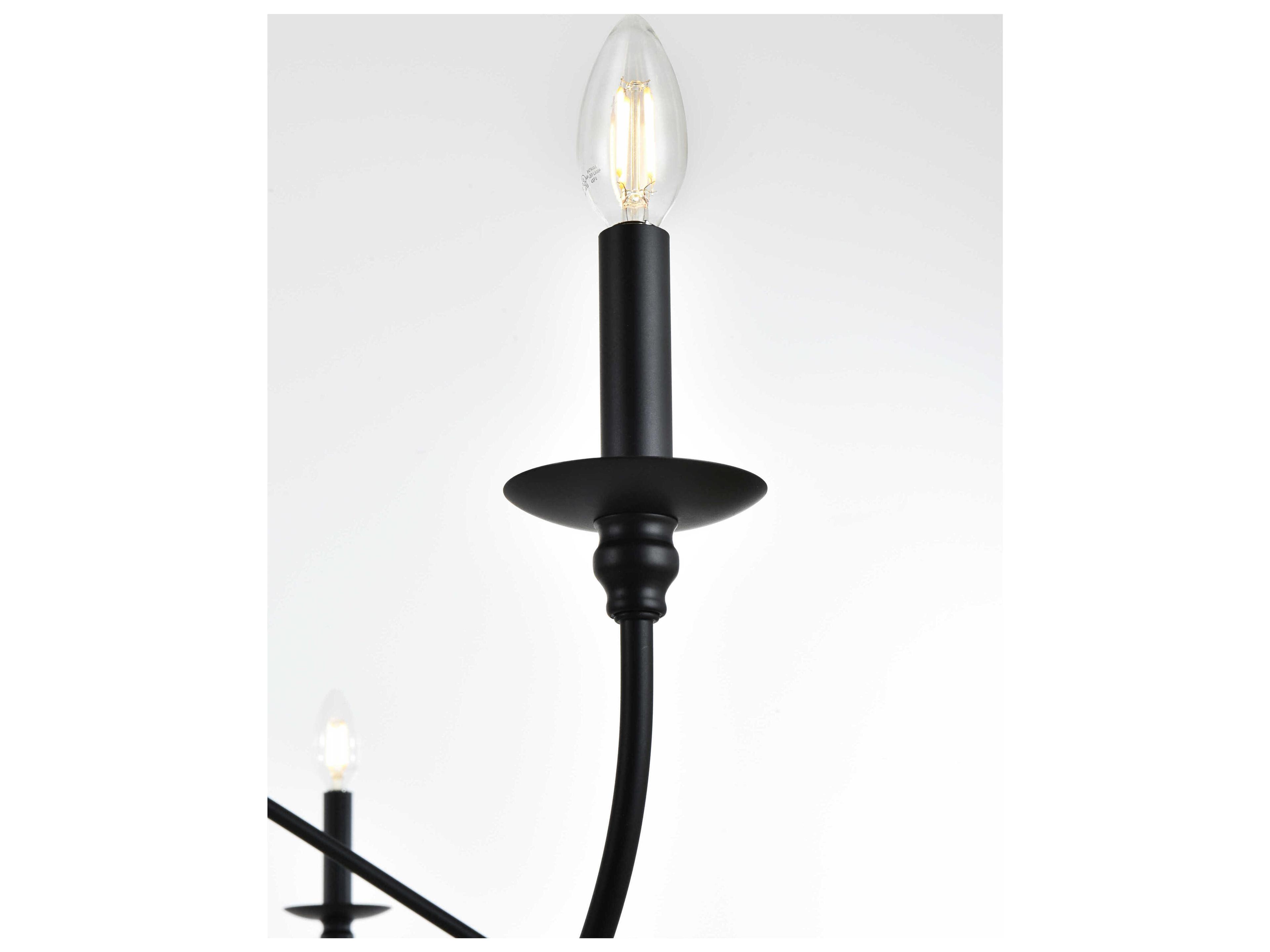 Elegant Lighting Rohan 6-Light Matte Black Candelabra Chandelier