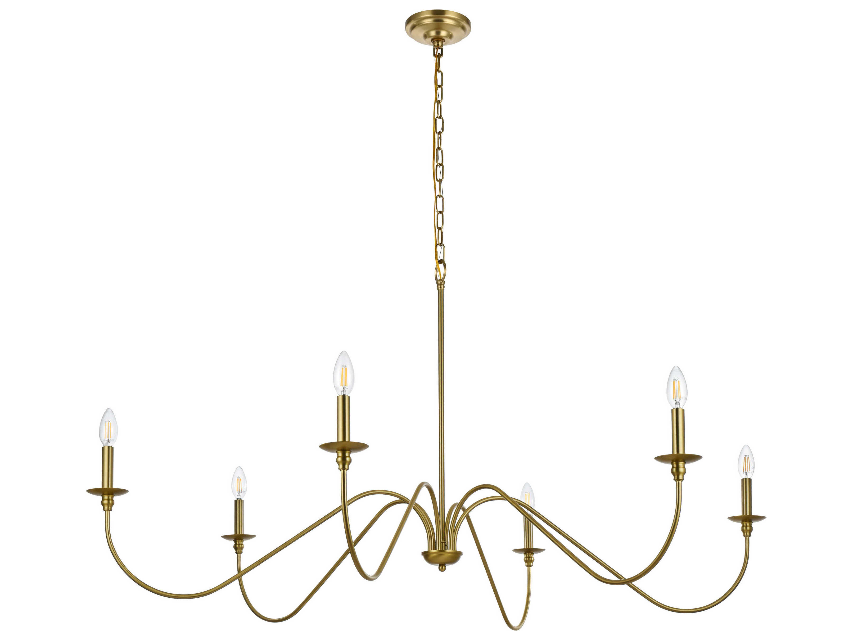 Elegant Lighting Rohan 6-Light Satin Gold Candelabra Chandelier
