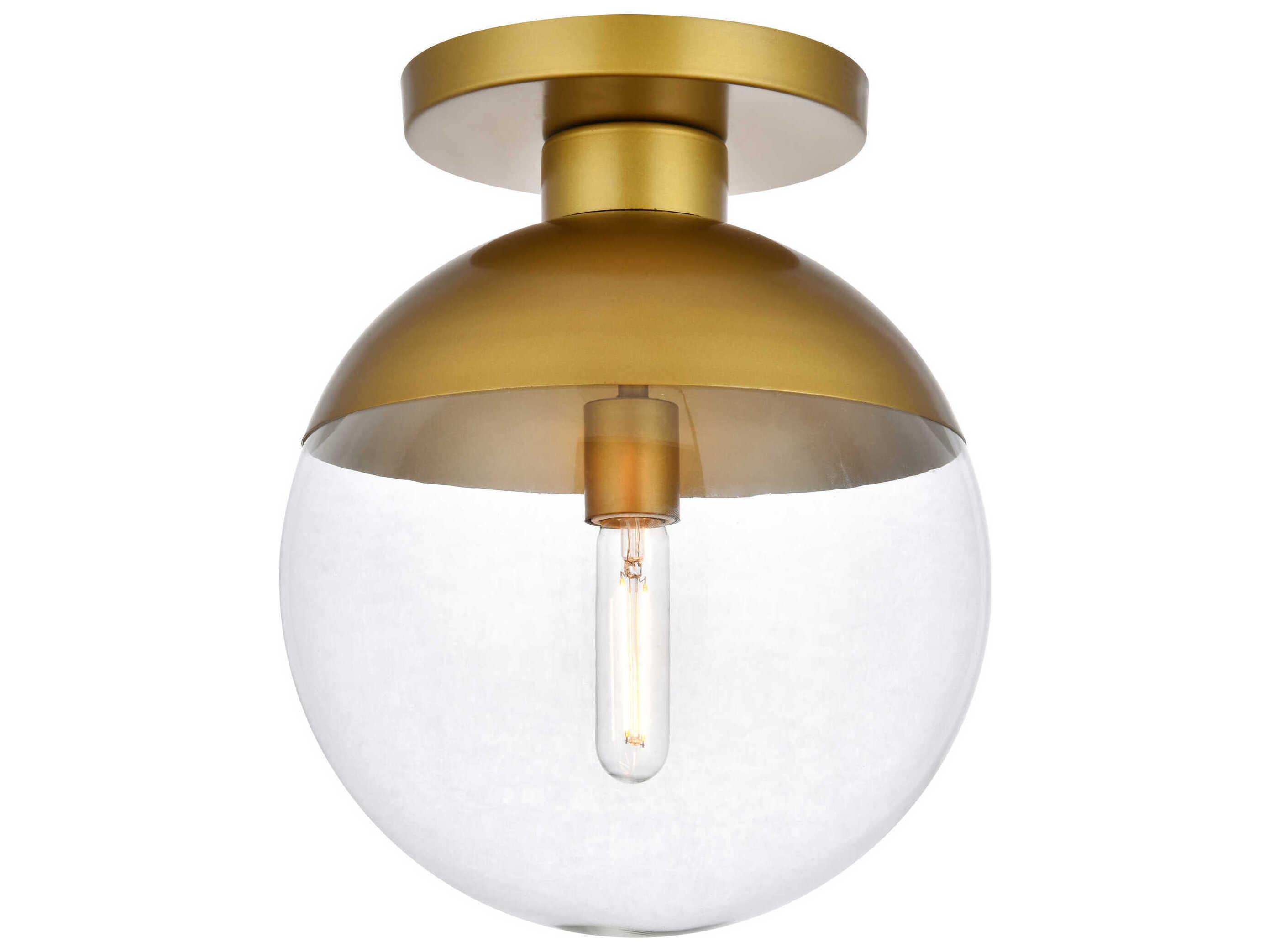 Elegant Lighting Eclipse 1-Light Brass Glass Globe Semi Flush Mount