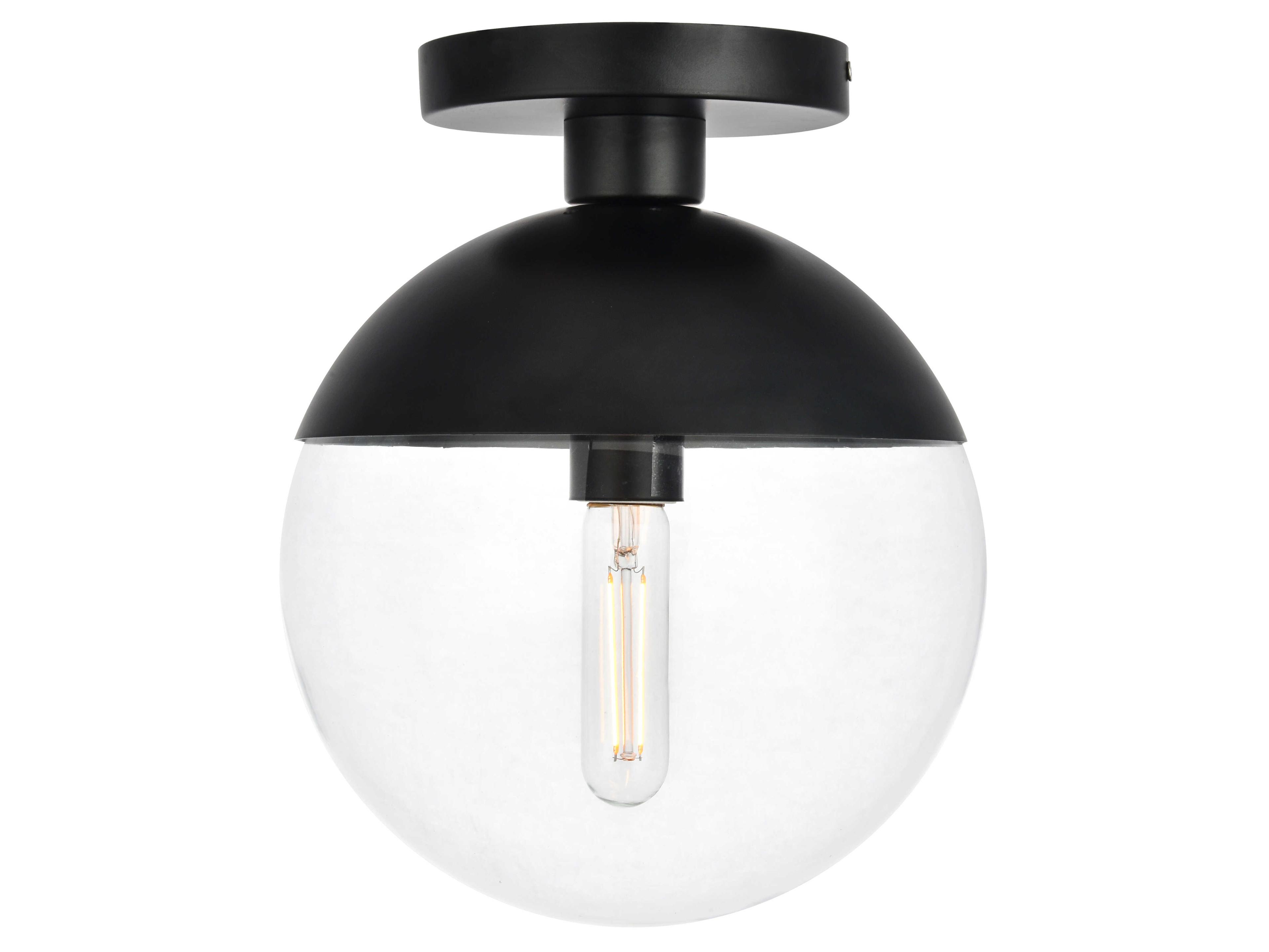 Elegant Lighting Eclipse 1-Light Black Glass Globe Flush Mount