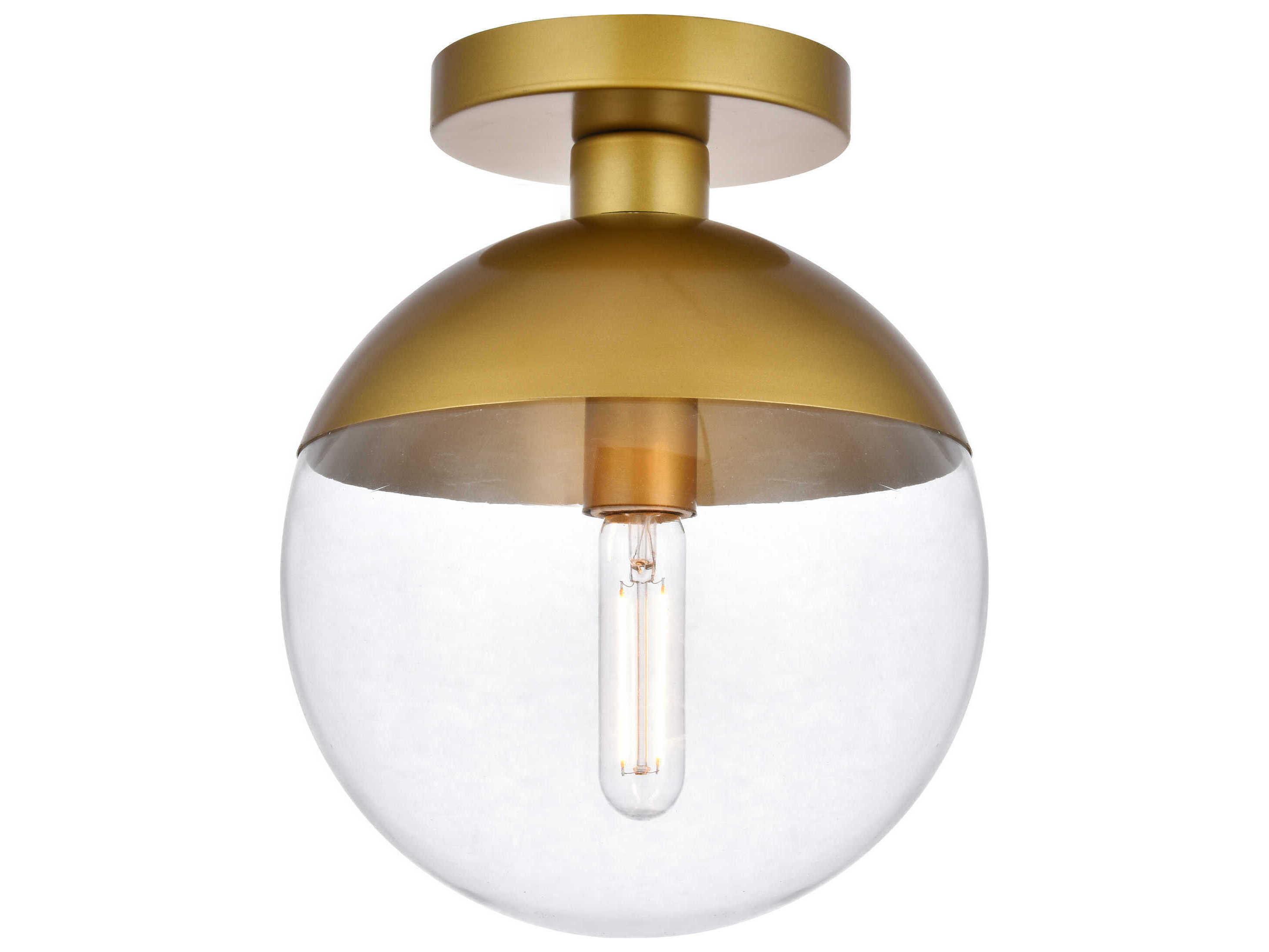 Elegant Lighting Eclipse 1-Light Brass Glass Globe Semi Flush Mount