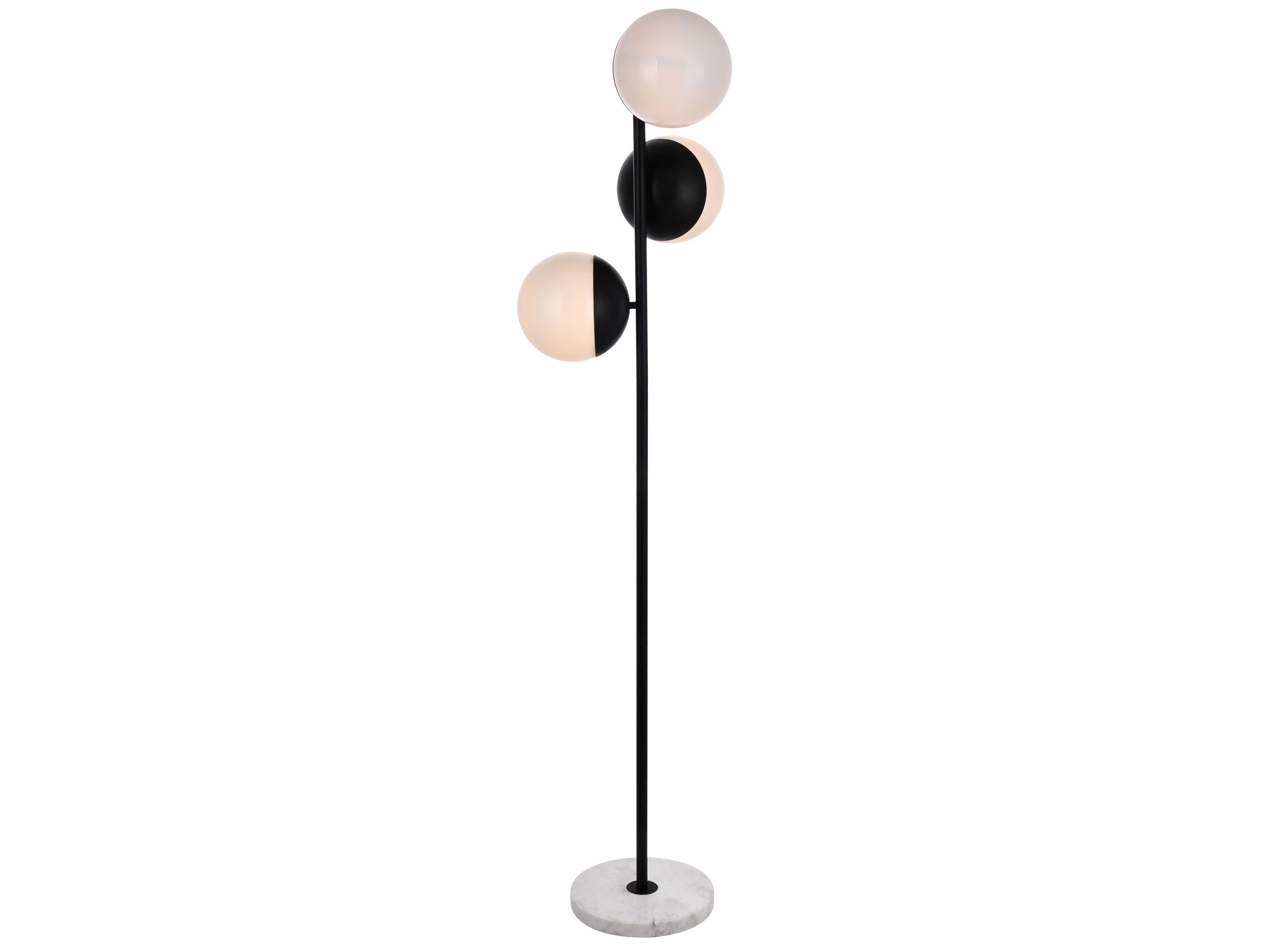 Elegant Lighting Eclipse Black Floor Lamp with Frosted White Glass Shade