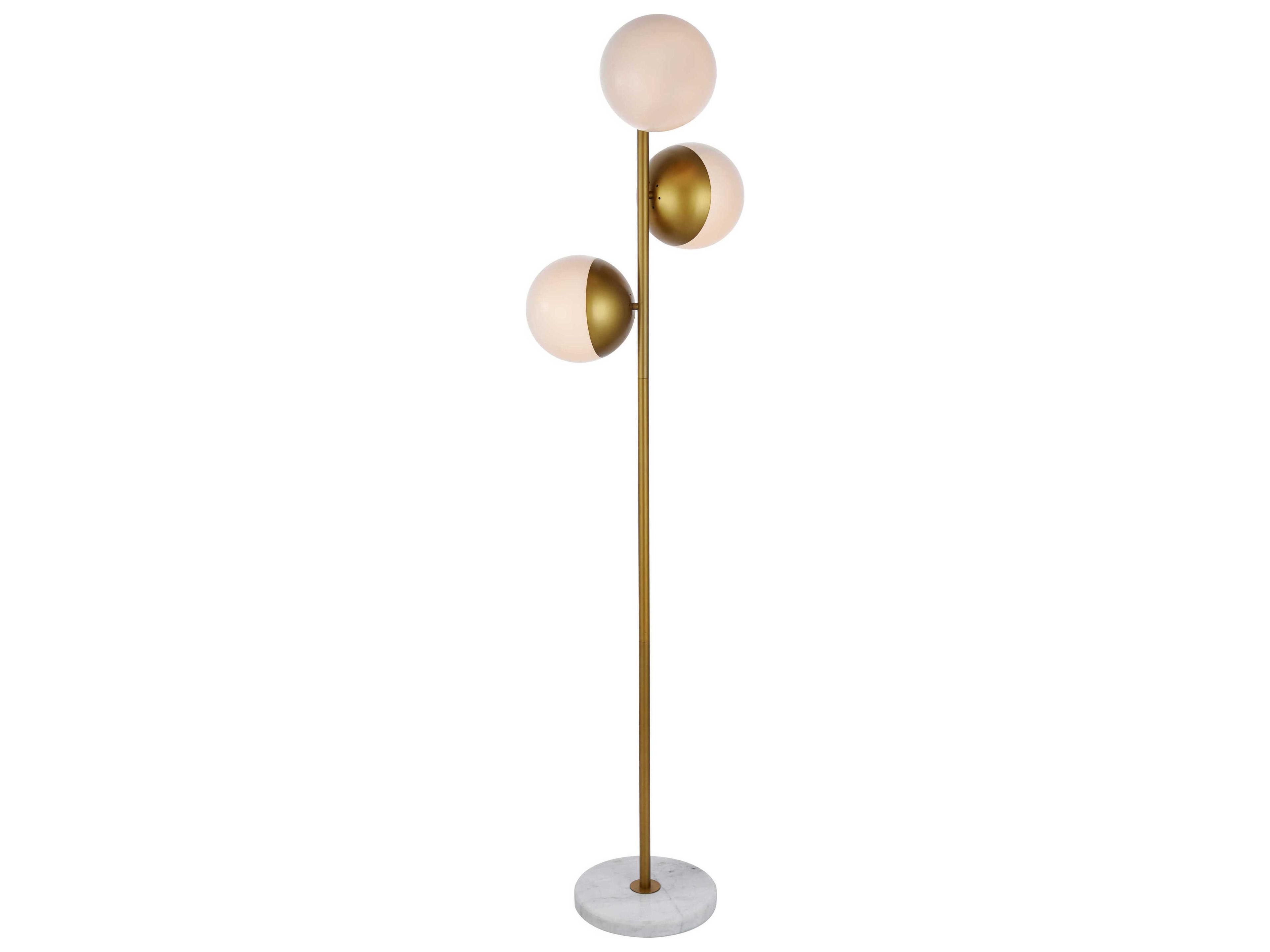 Elegant Lighting Eclipse Brass Floor Lamp with Frosted White Glass Shade