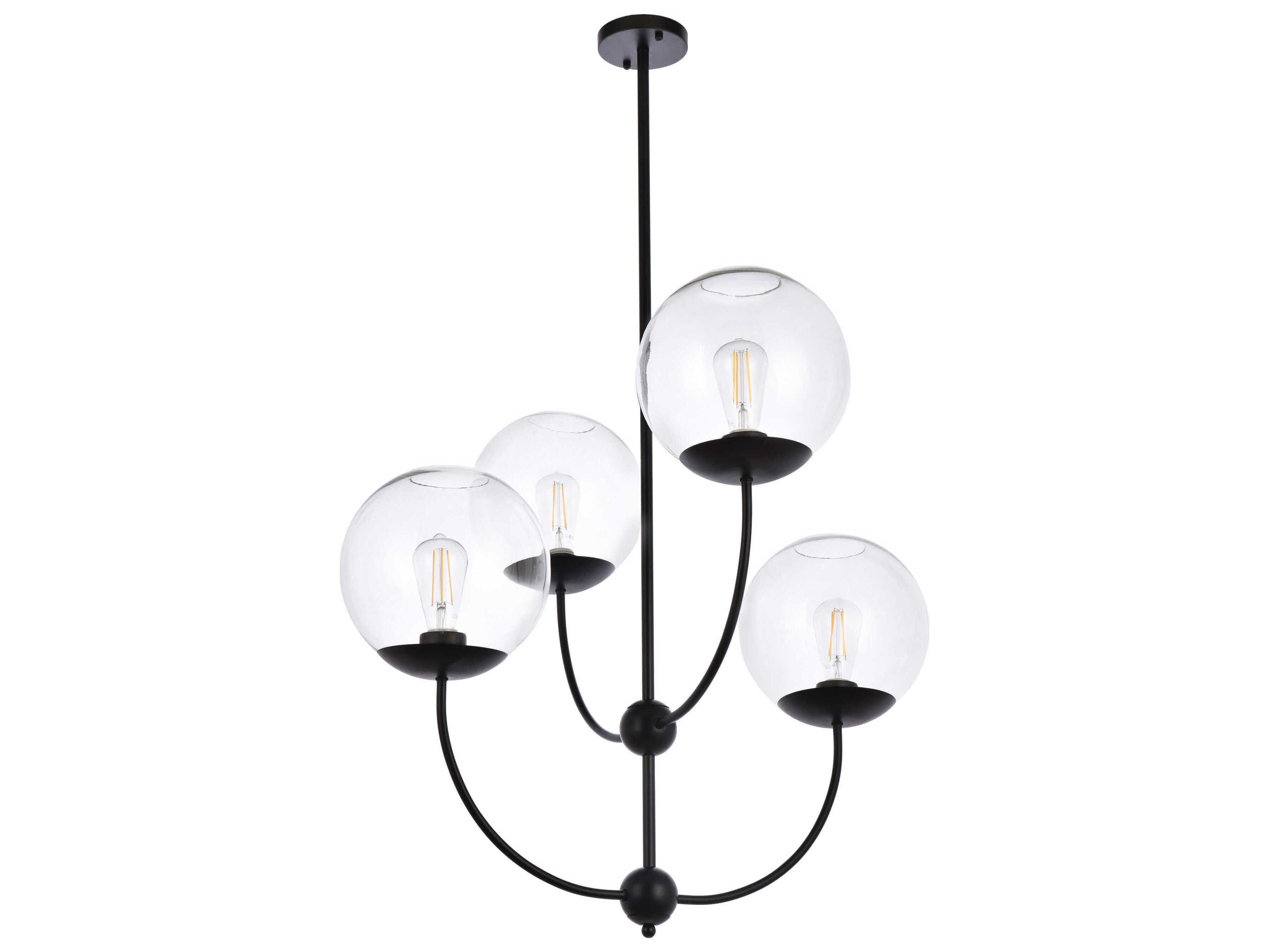 Elegant Lighting Lennon 4-Light Black And Clear Glass Globe Tiered Chandelier