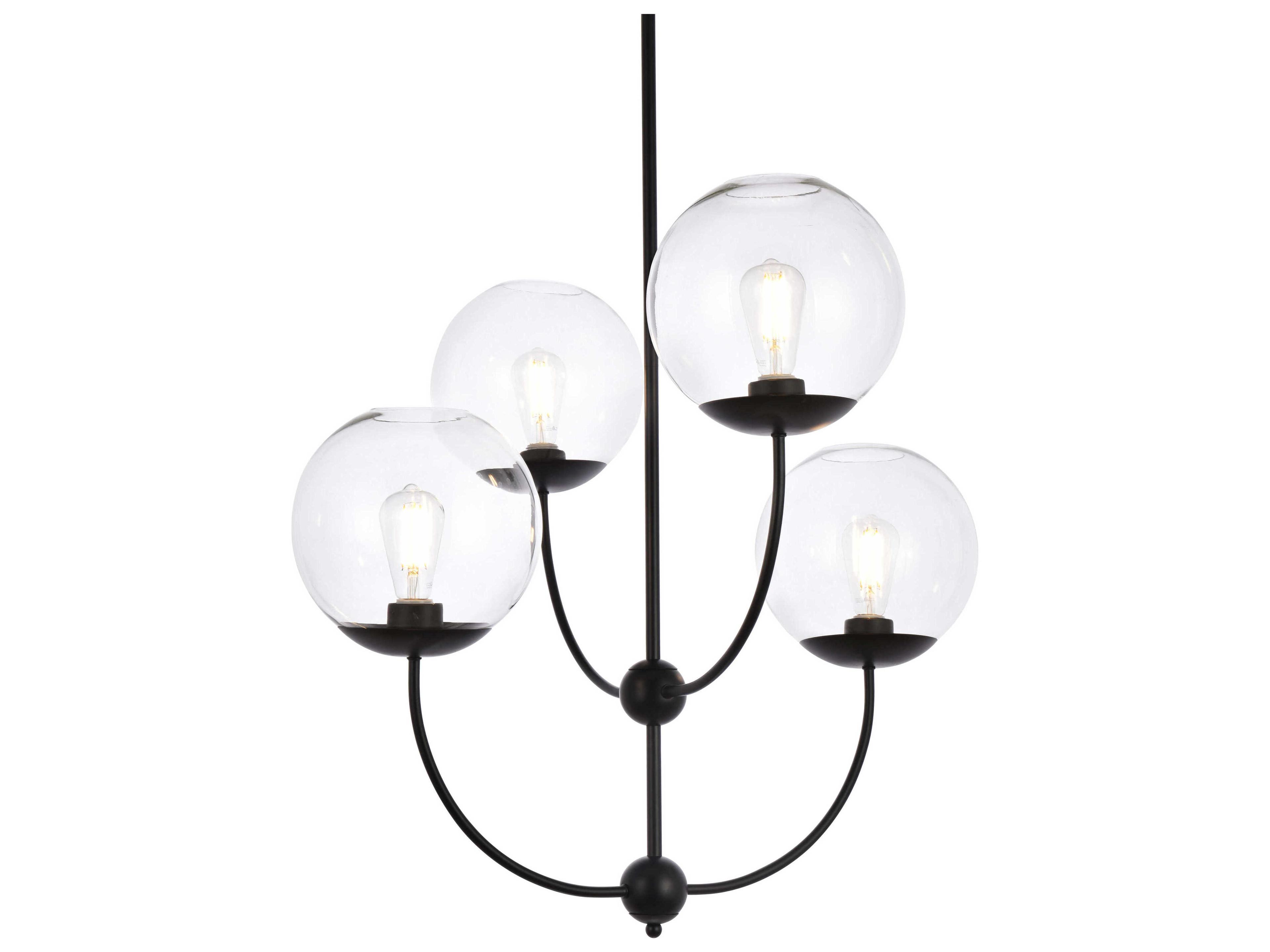 Elegant Lighting Lennon 4-Light Black And Clear Glass Globe Tiered Chandelier