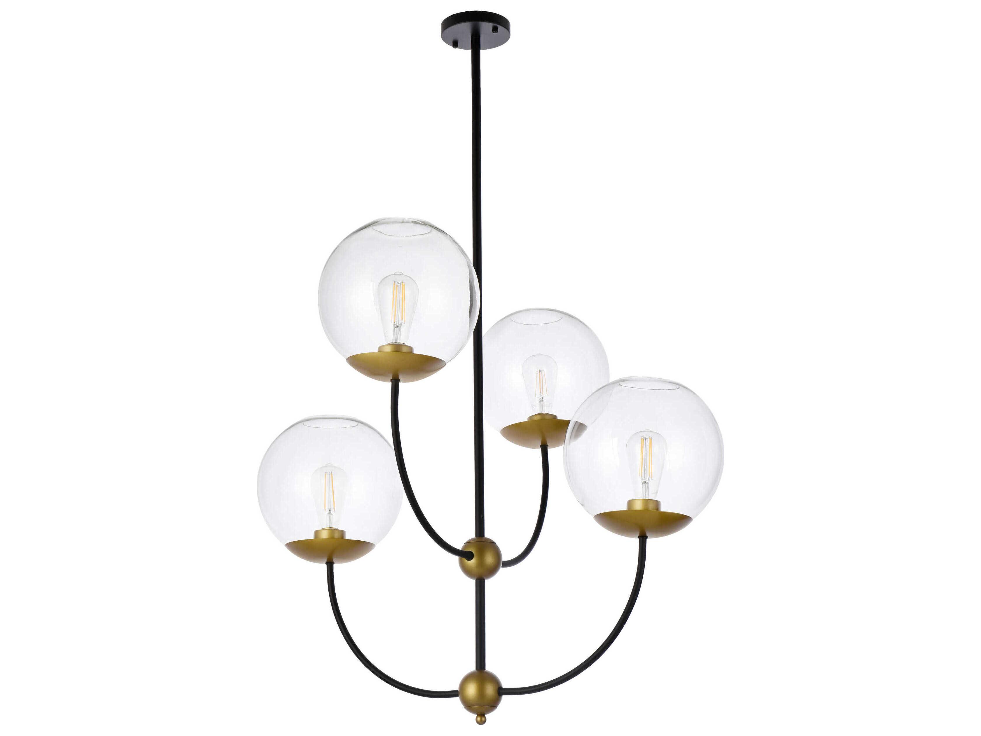Elegant Lighting Lennon 4-Light Black And Brass Clear Glass Globe Chandelier