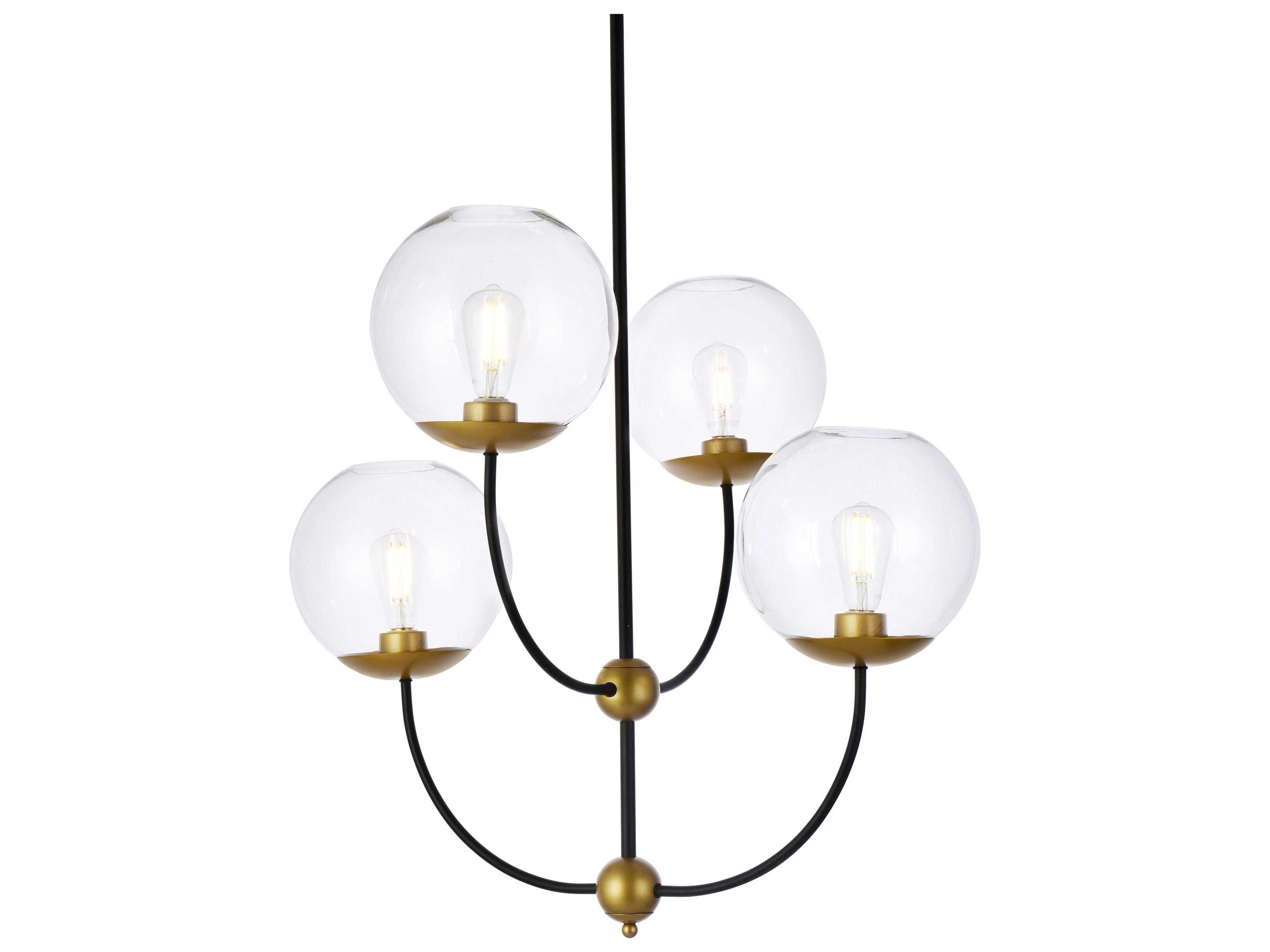 Elegant Lighting Lennon 4-Light Black And Brass Clear Glass Globe Chandelier