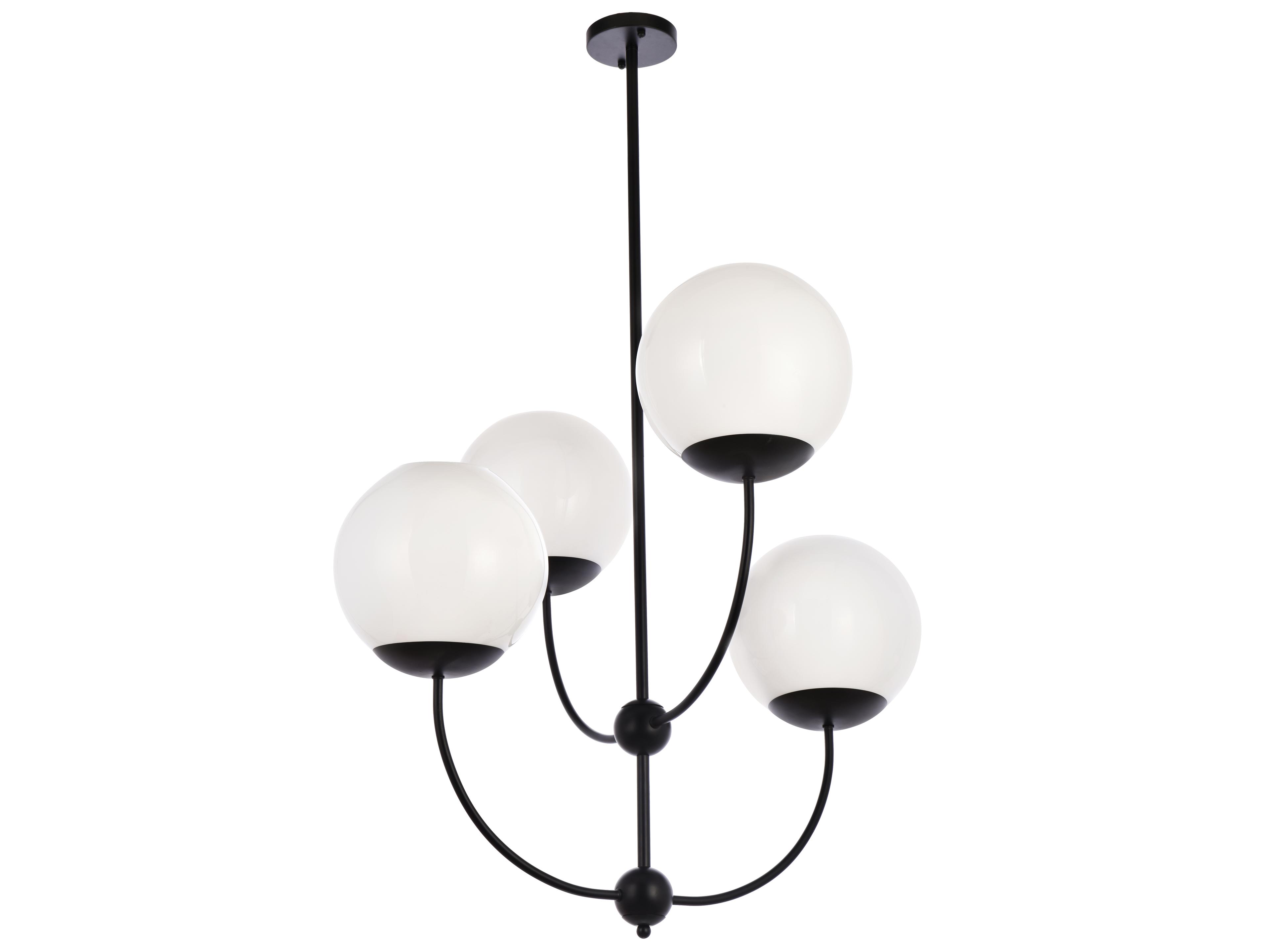 Elegant Lighting Lennon 4-Light Black And White Glass Globe Tiered Chandelier