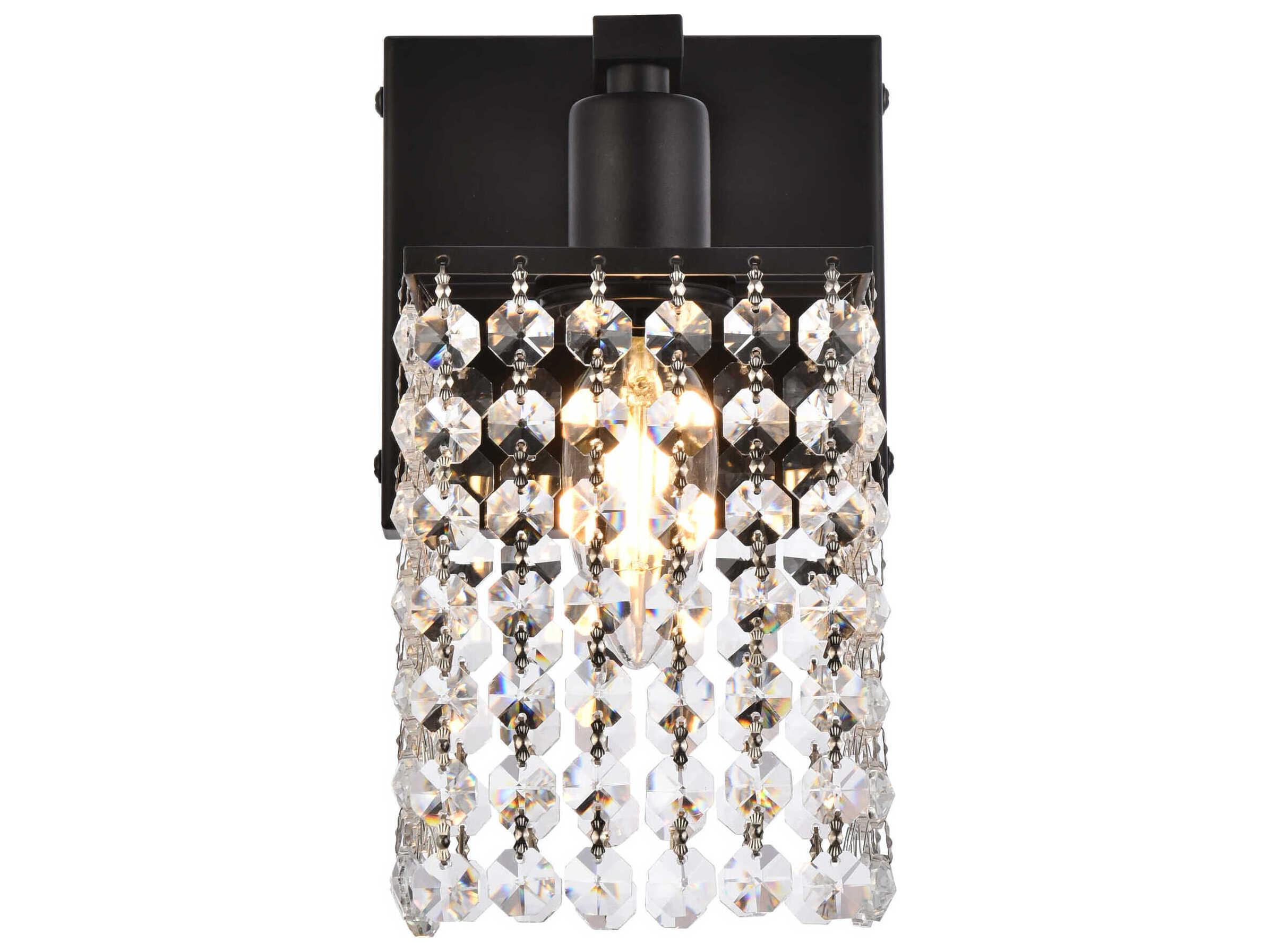 Elegant Lighting Phineas 1-Light Black And Clear Crystal Wall Sconce