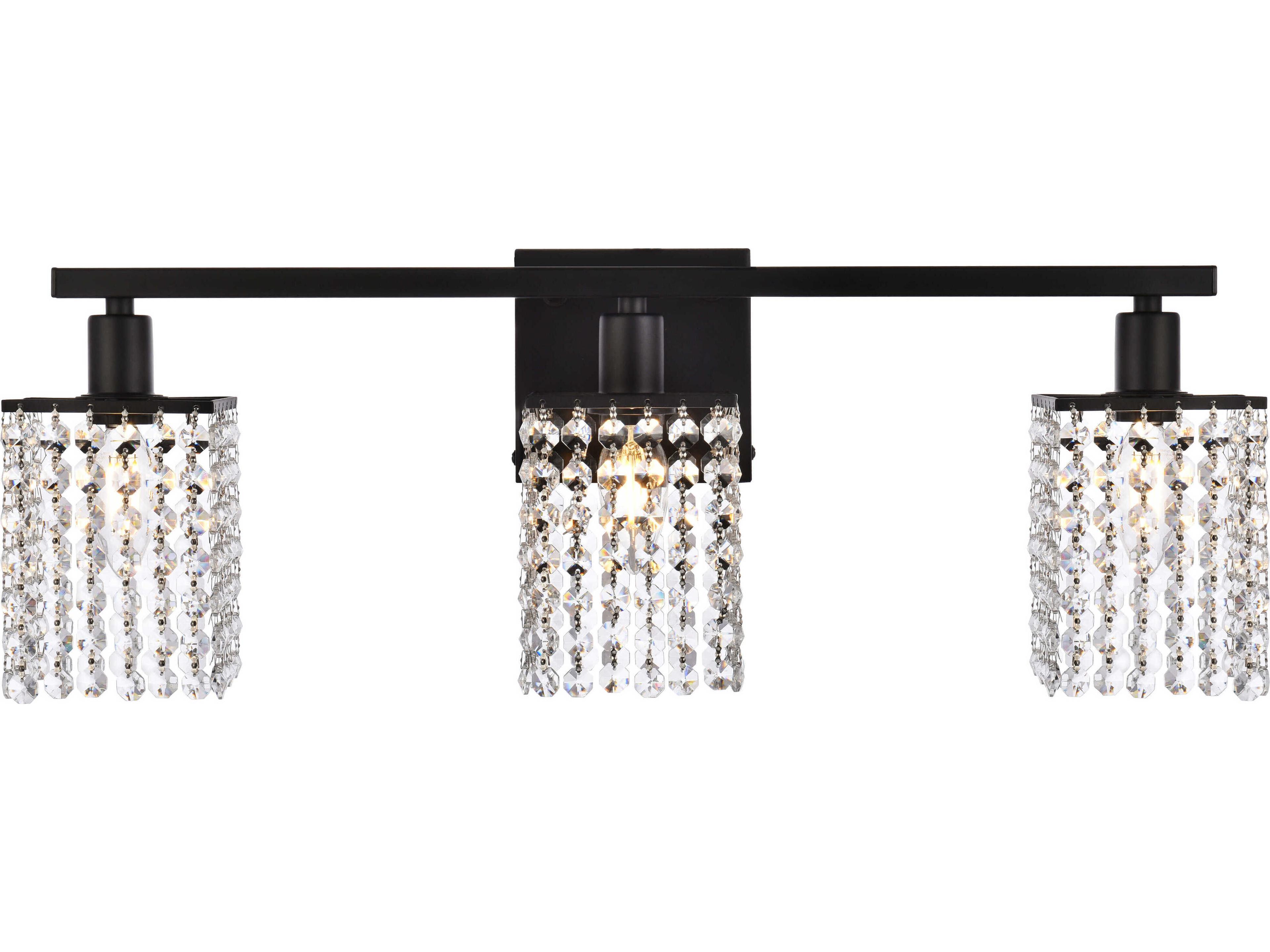 Elegant Lighting Phineas 3-Light Black And Clear Crystal Vanity Light