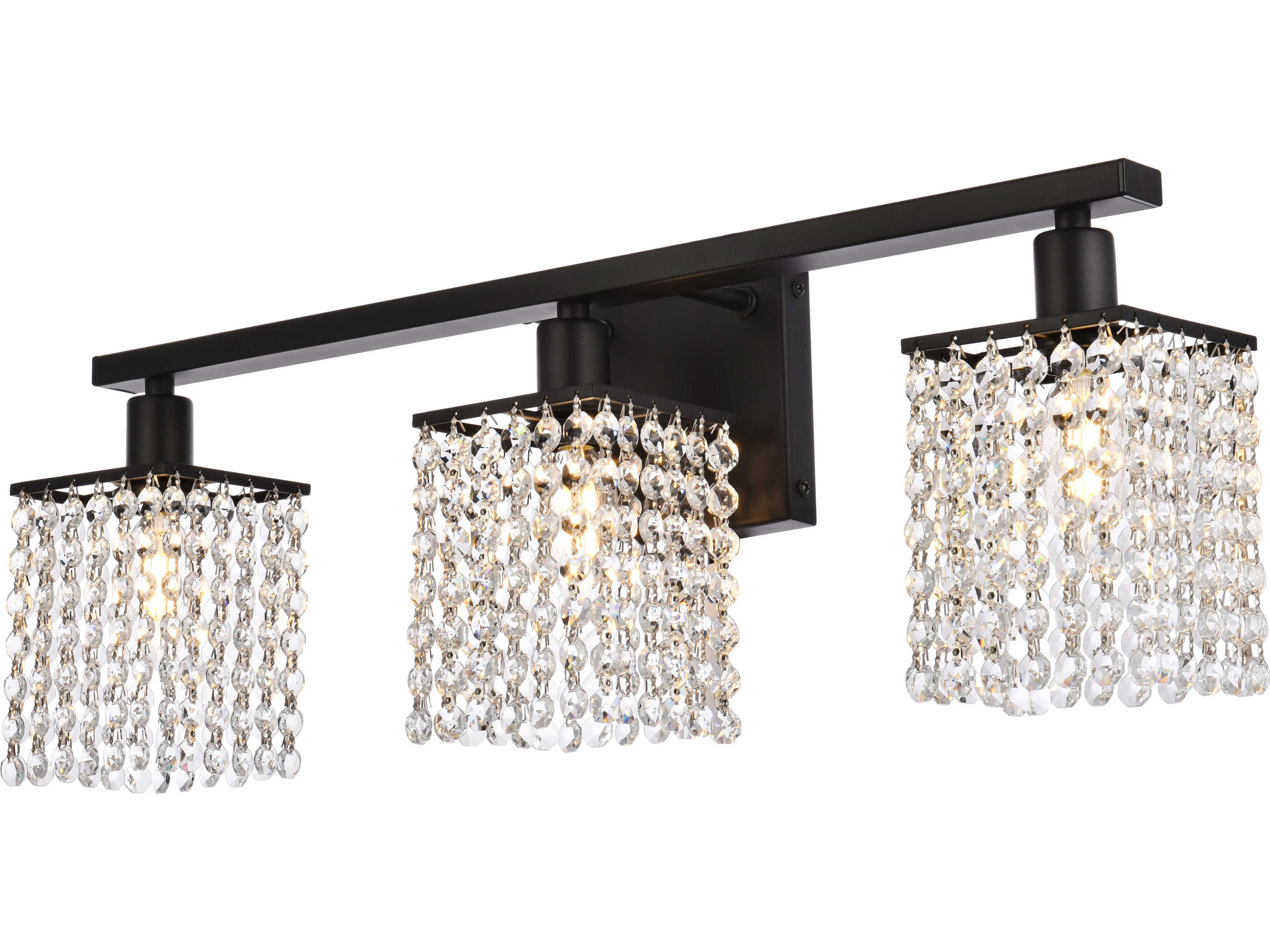 Elegant Lighting Phineas 3-Light Black And Clear Crystal Vanity Light