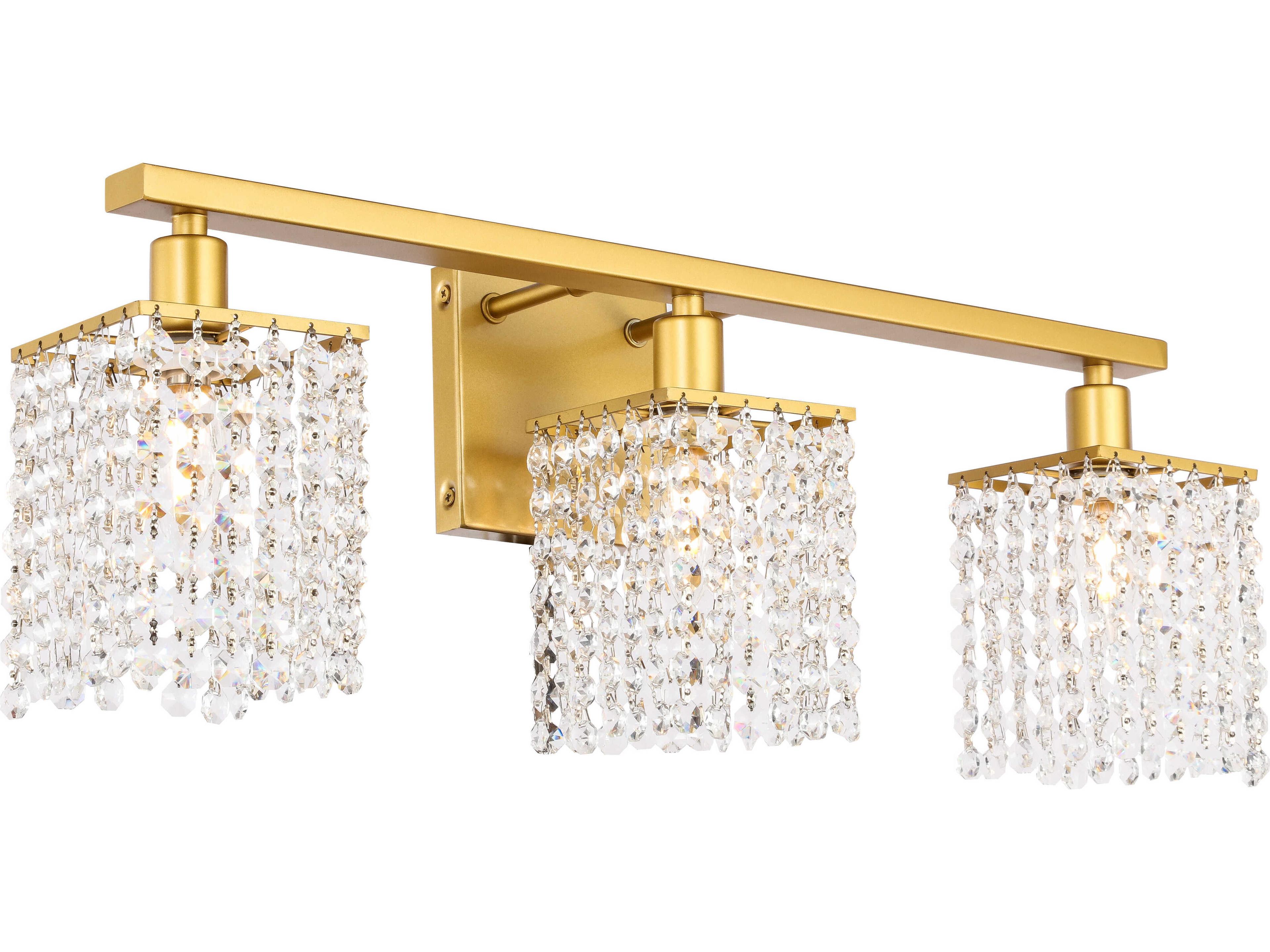 Elegant Lighting Phineas 3-Light Brass Crystal Vanity Light