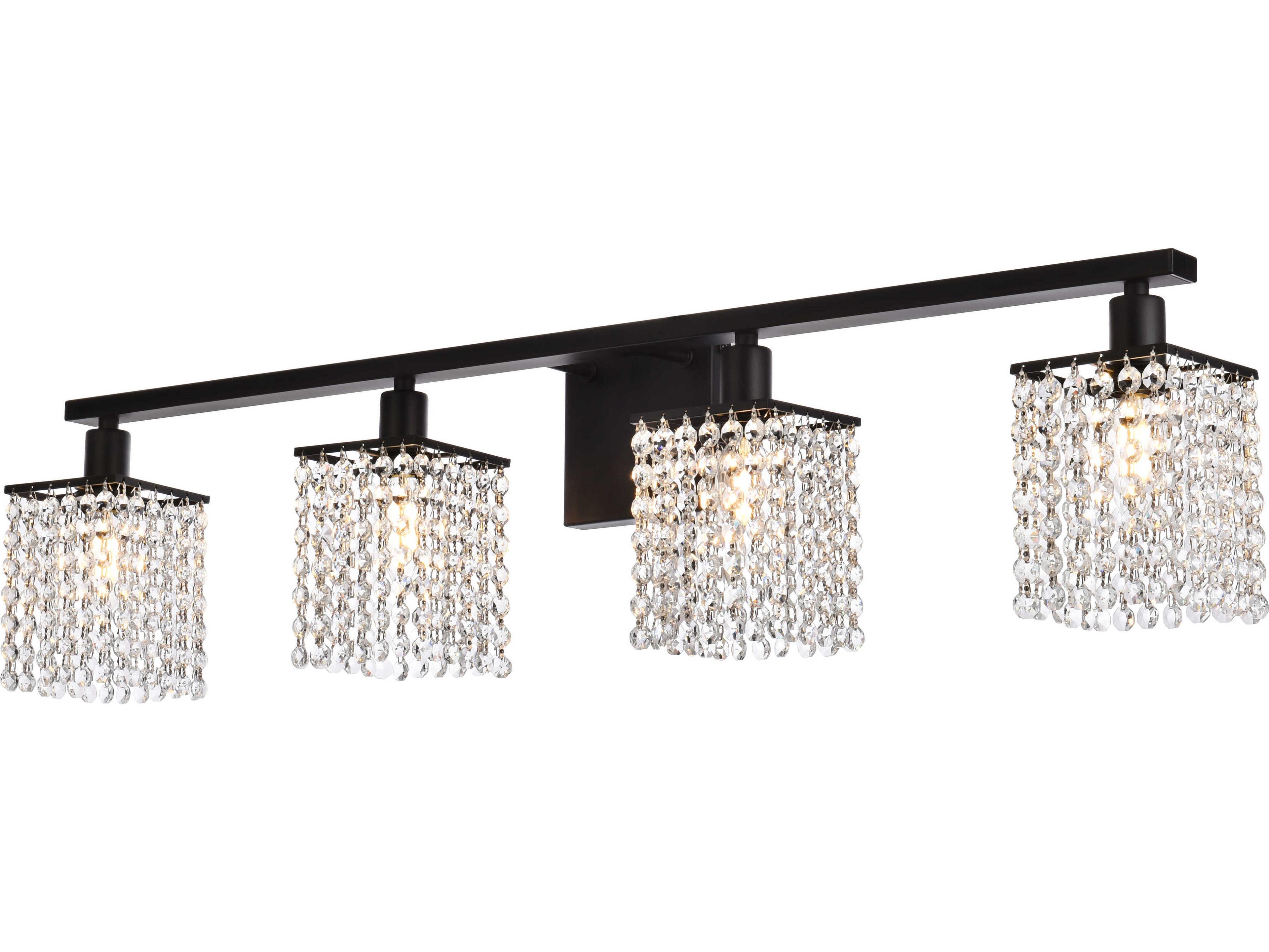 Elegant Lighting Phineas 4-Light Black And Clear Crystal Vanity Light