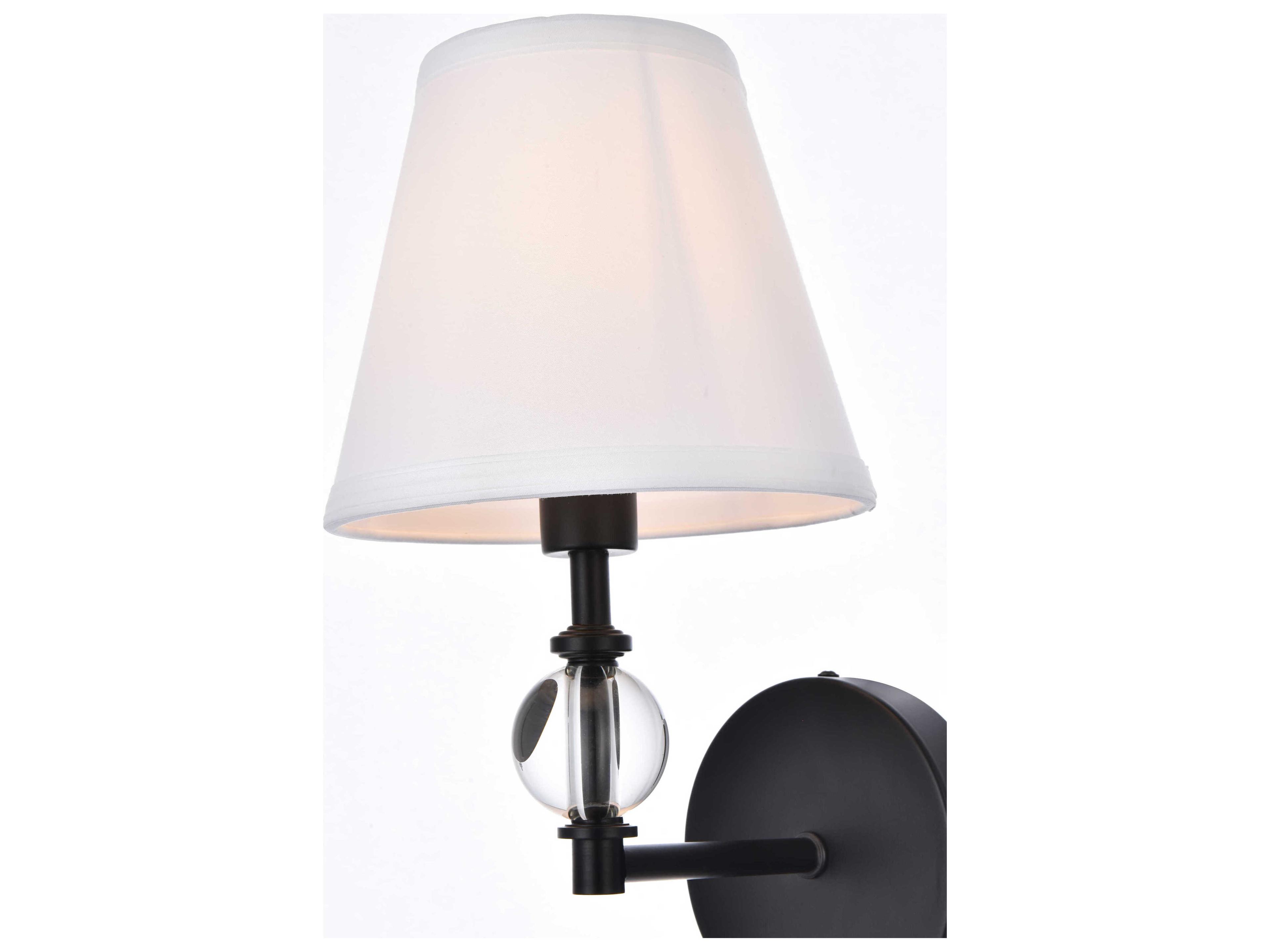 Elegant Lighting Bethany 1-Light Black And White Fabric Shade Crystal Wall Sconce