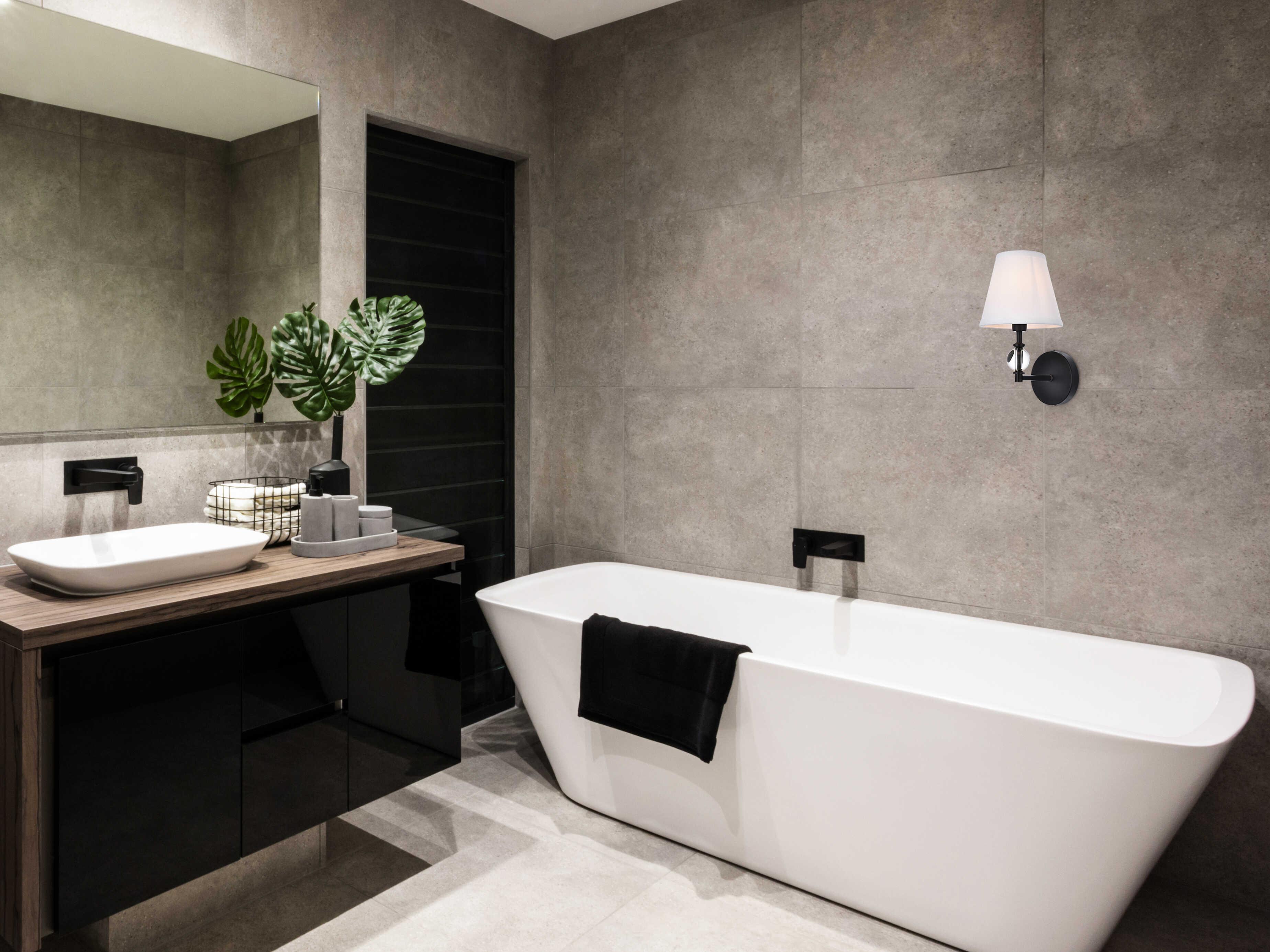 Elegant Lighting Bethany 1-Light Black And White Fabric Shade Crystal Wall Sconce